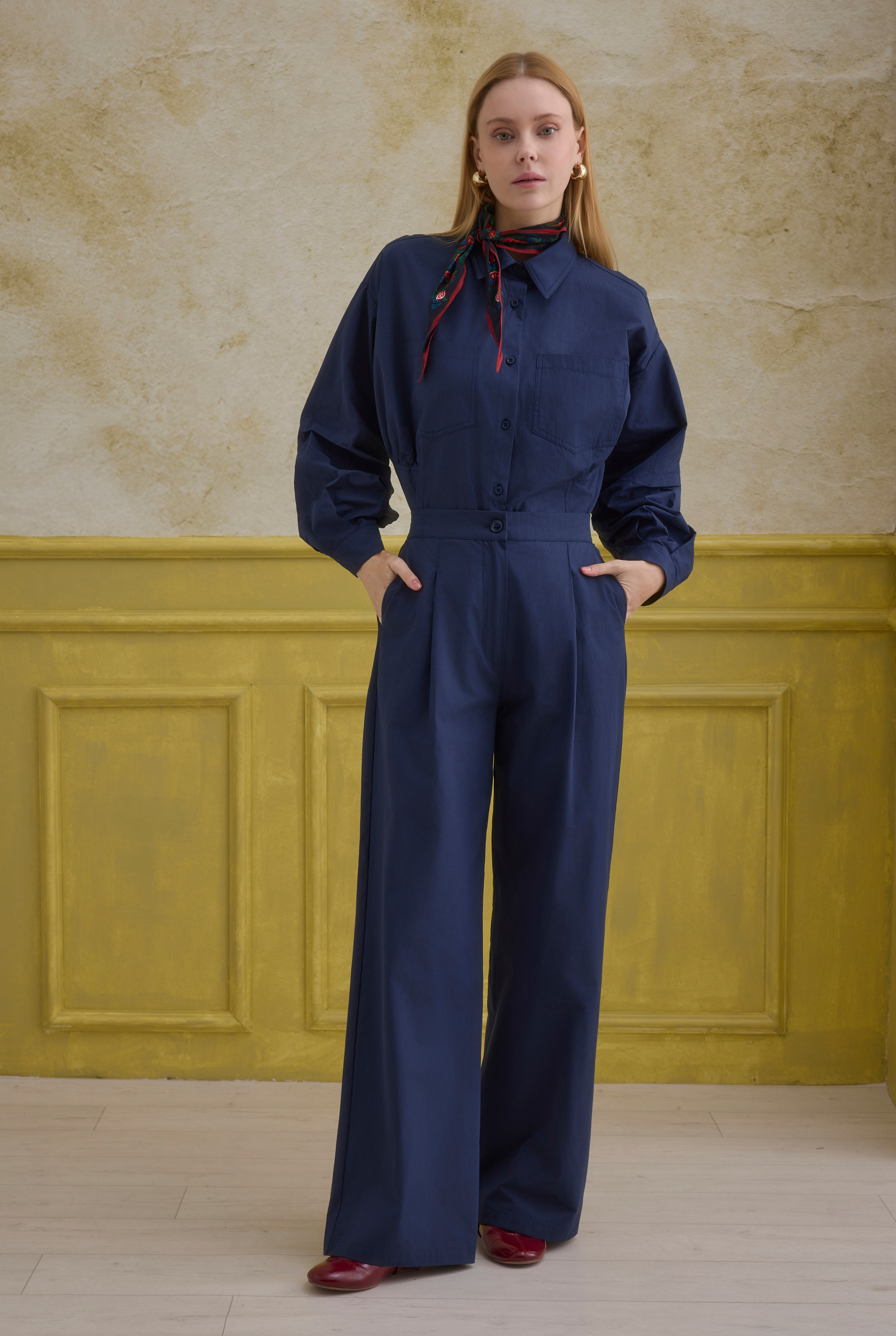 100% Cotton Trousers Navy Blue - 2