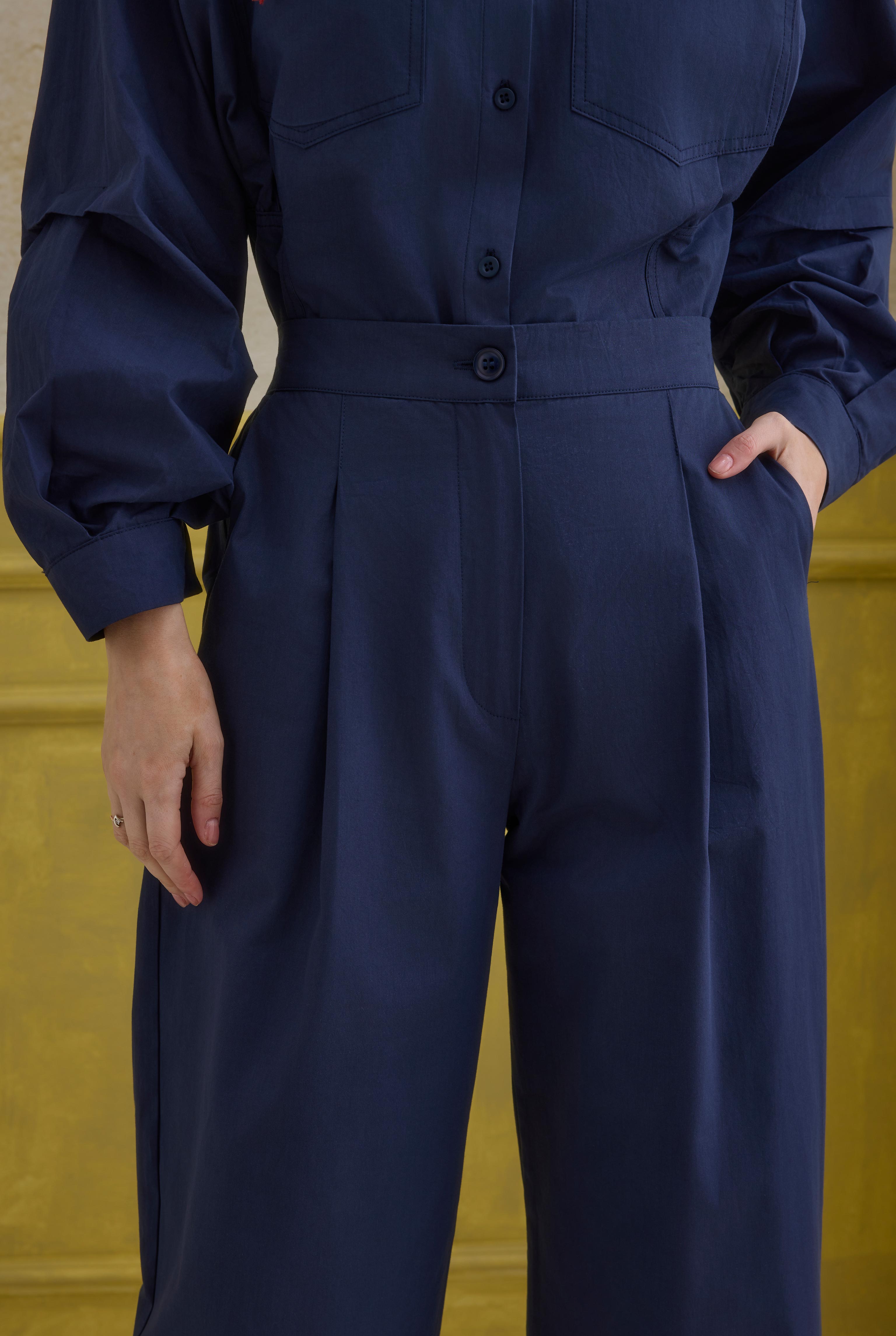 100% Cotton Trousers Navy Blue - 3