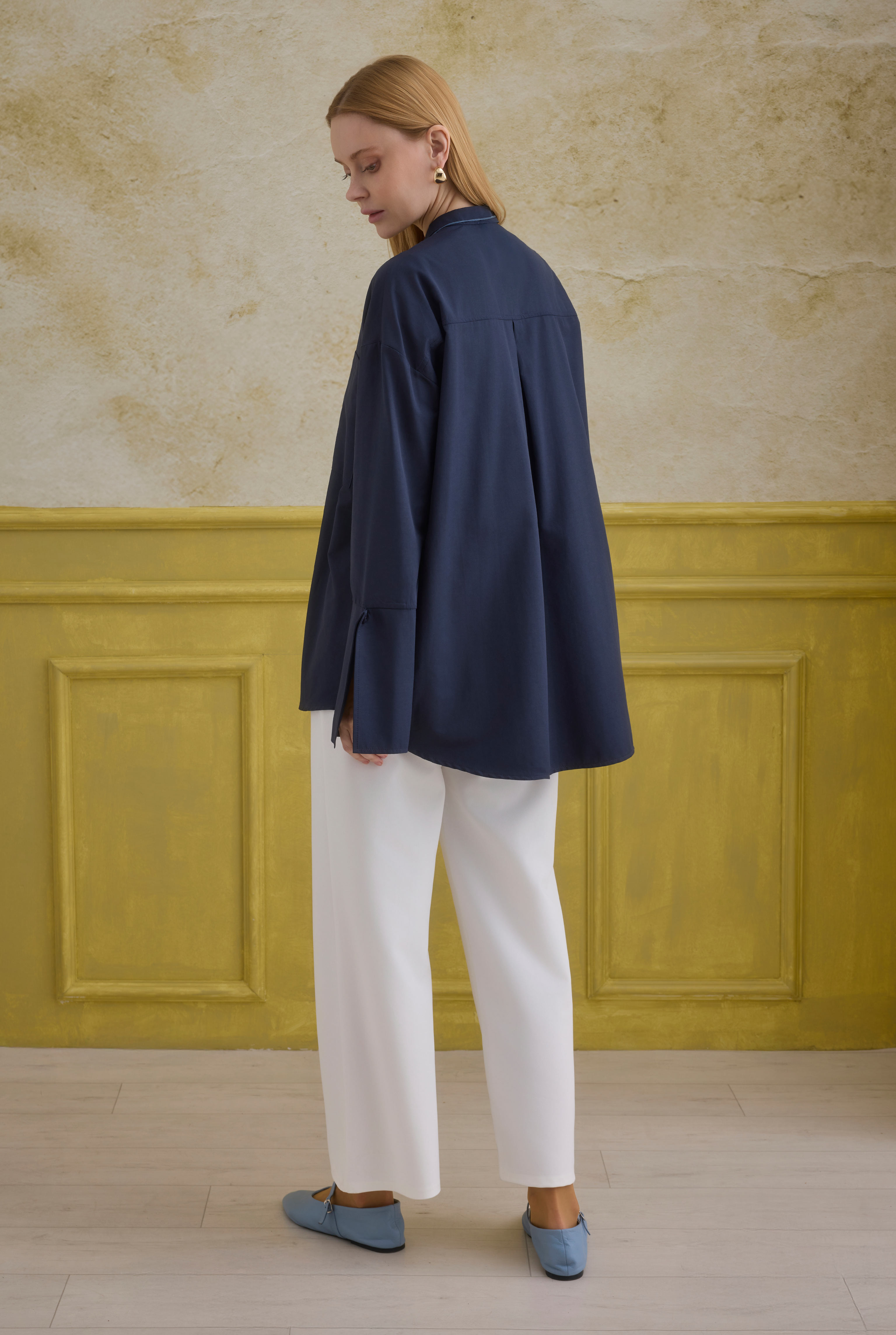Cuff Detailed Shirt Navy Blue - 5