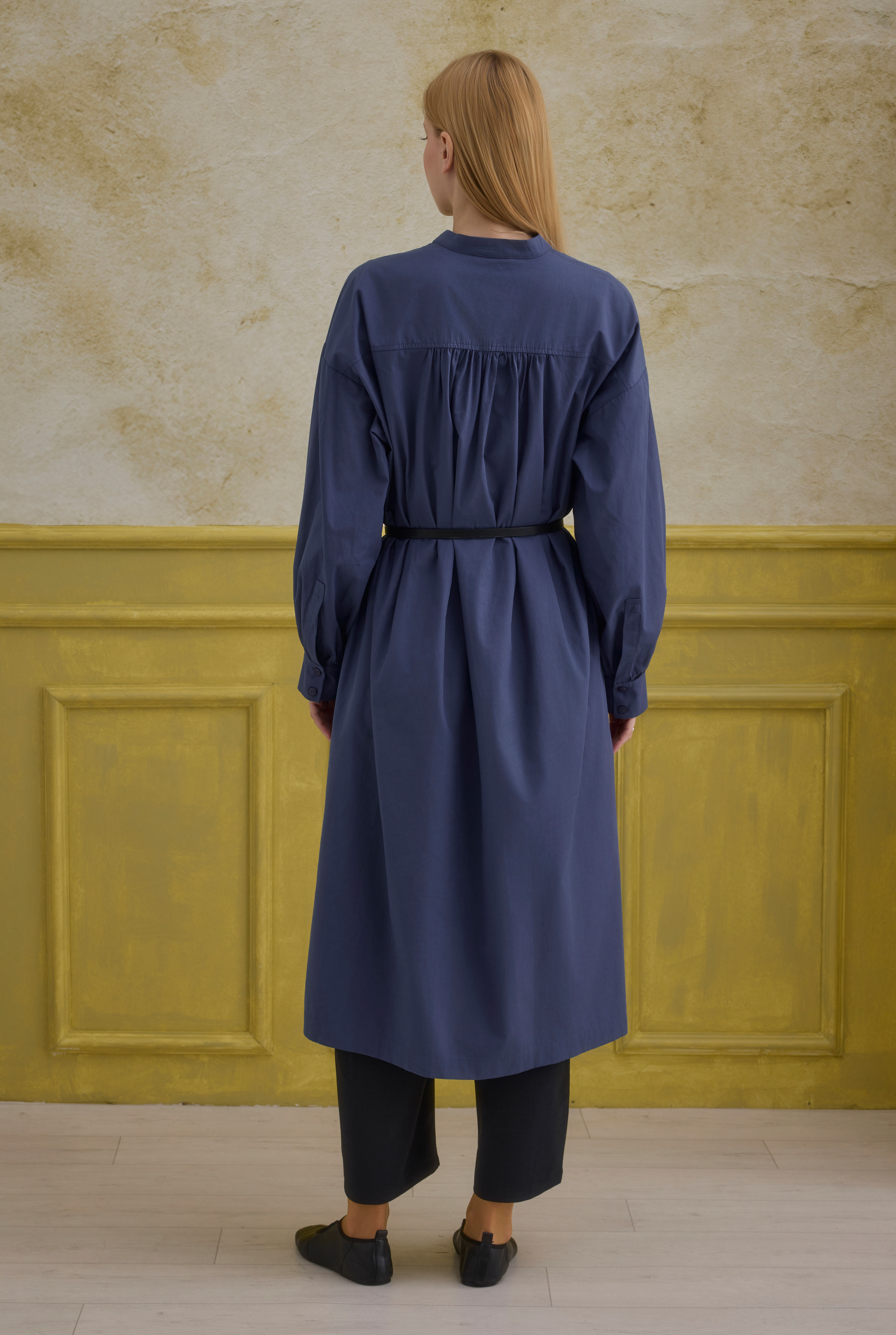 Mandarin Collar Long Tunic Dark Royal Blue - 5