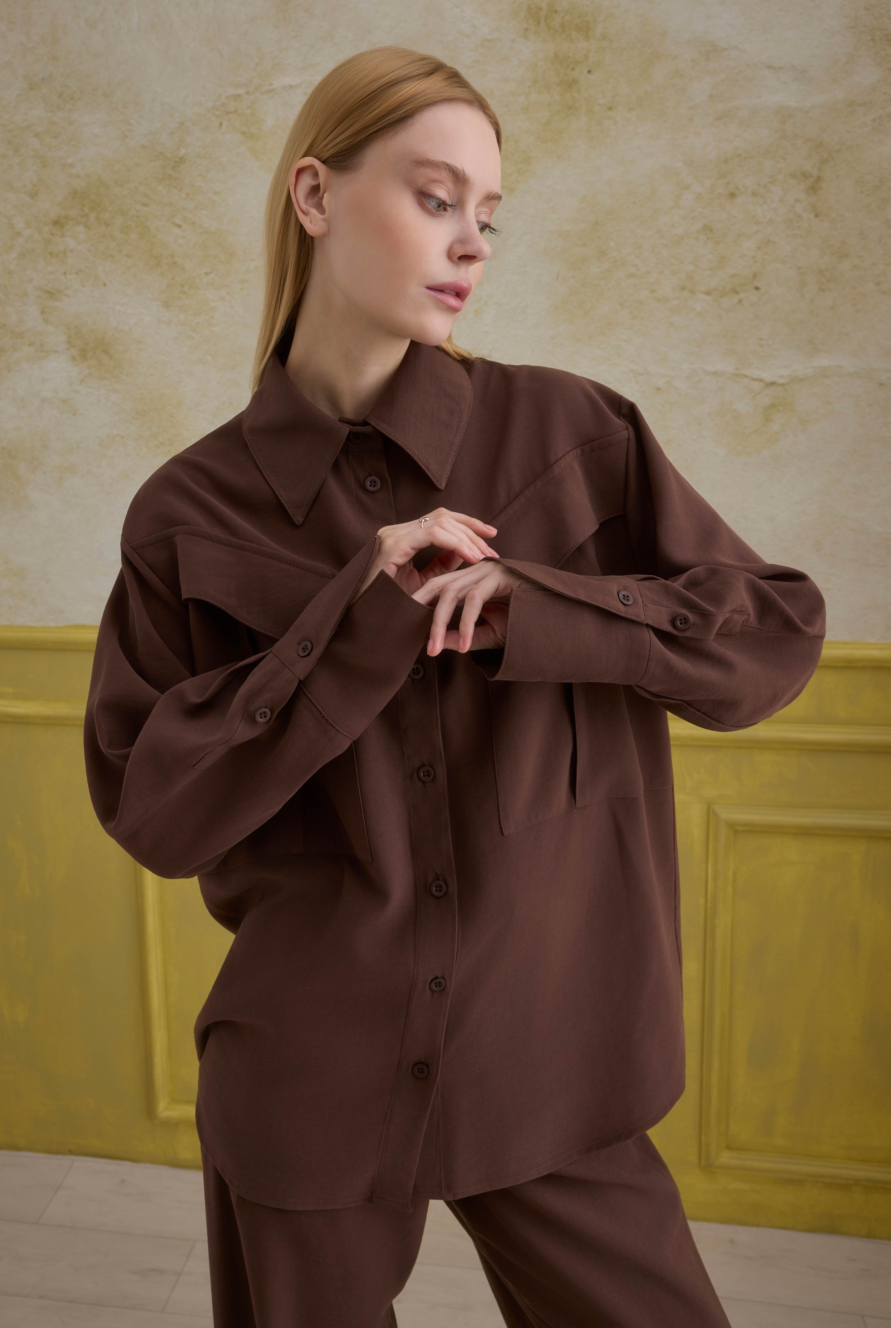 Modern Pocket Detailed Shirt Brown - 2