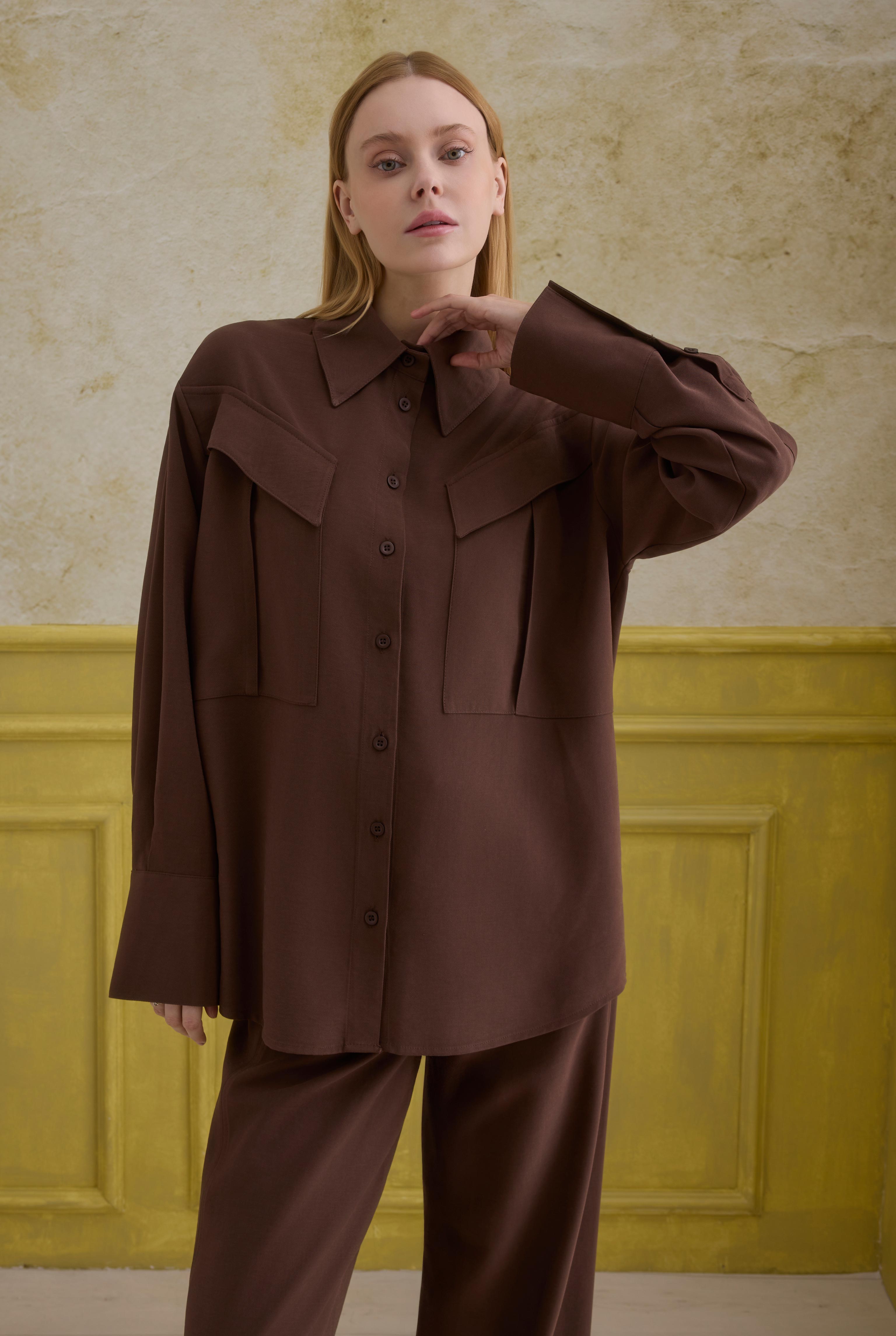 Modern Pocket Detailed Shirt Brown - 3