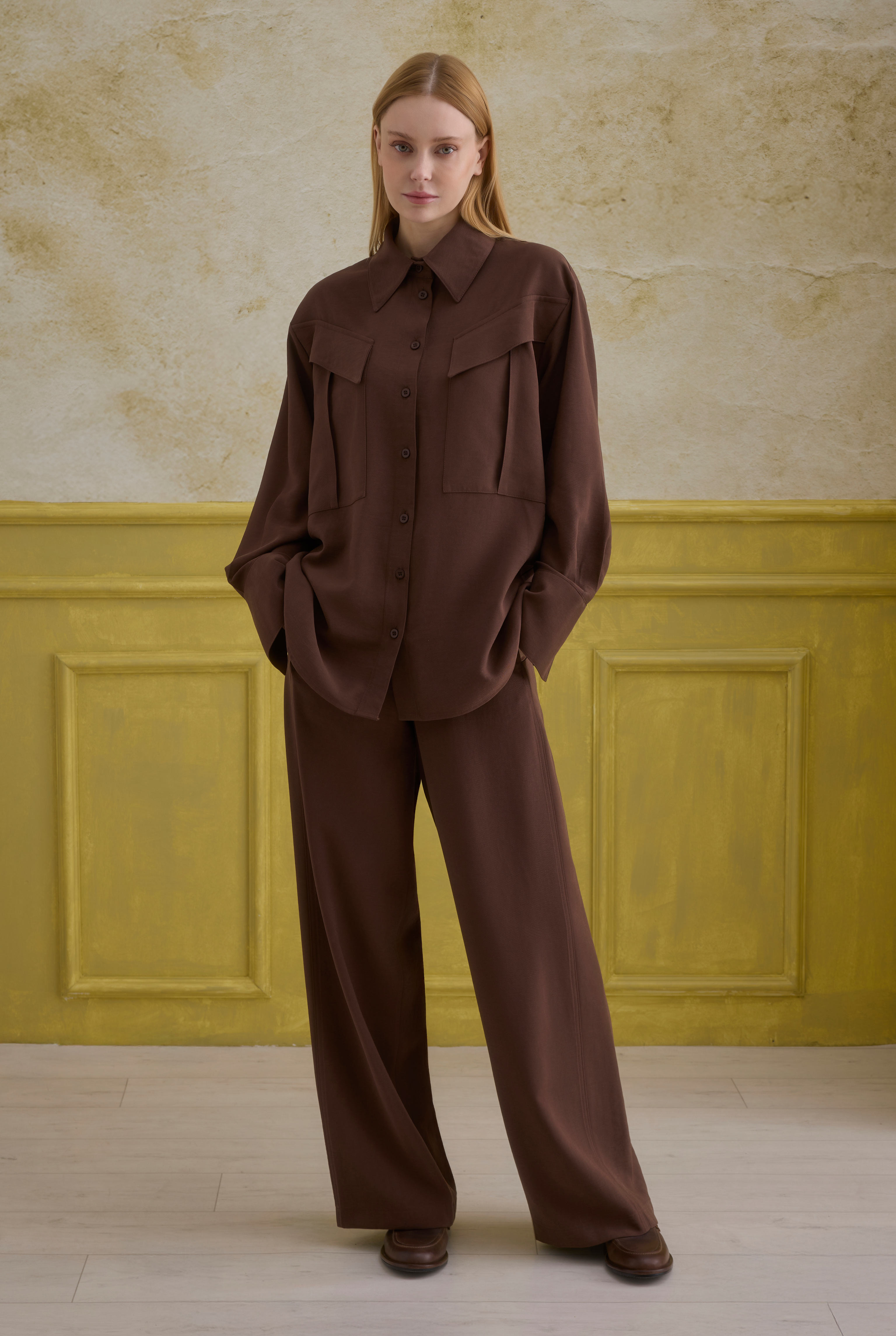 Modern Pocket Detailed Shirt Brown - 4
