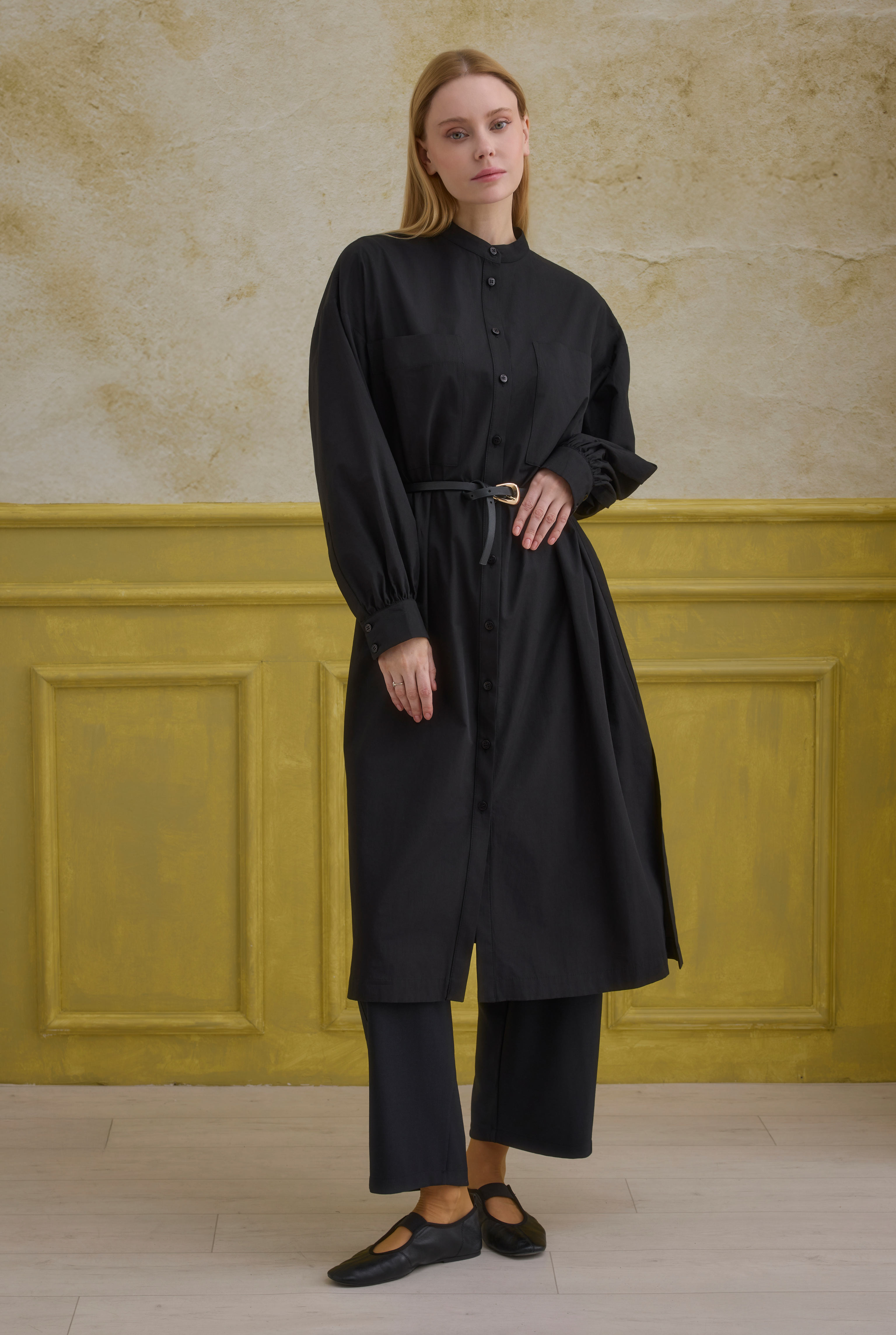 Mandarin Collar Long Tunic Black - 2
