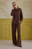 Zipper Detailed Shirt Brown 