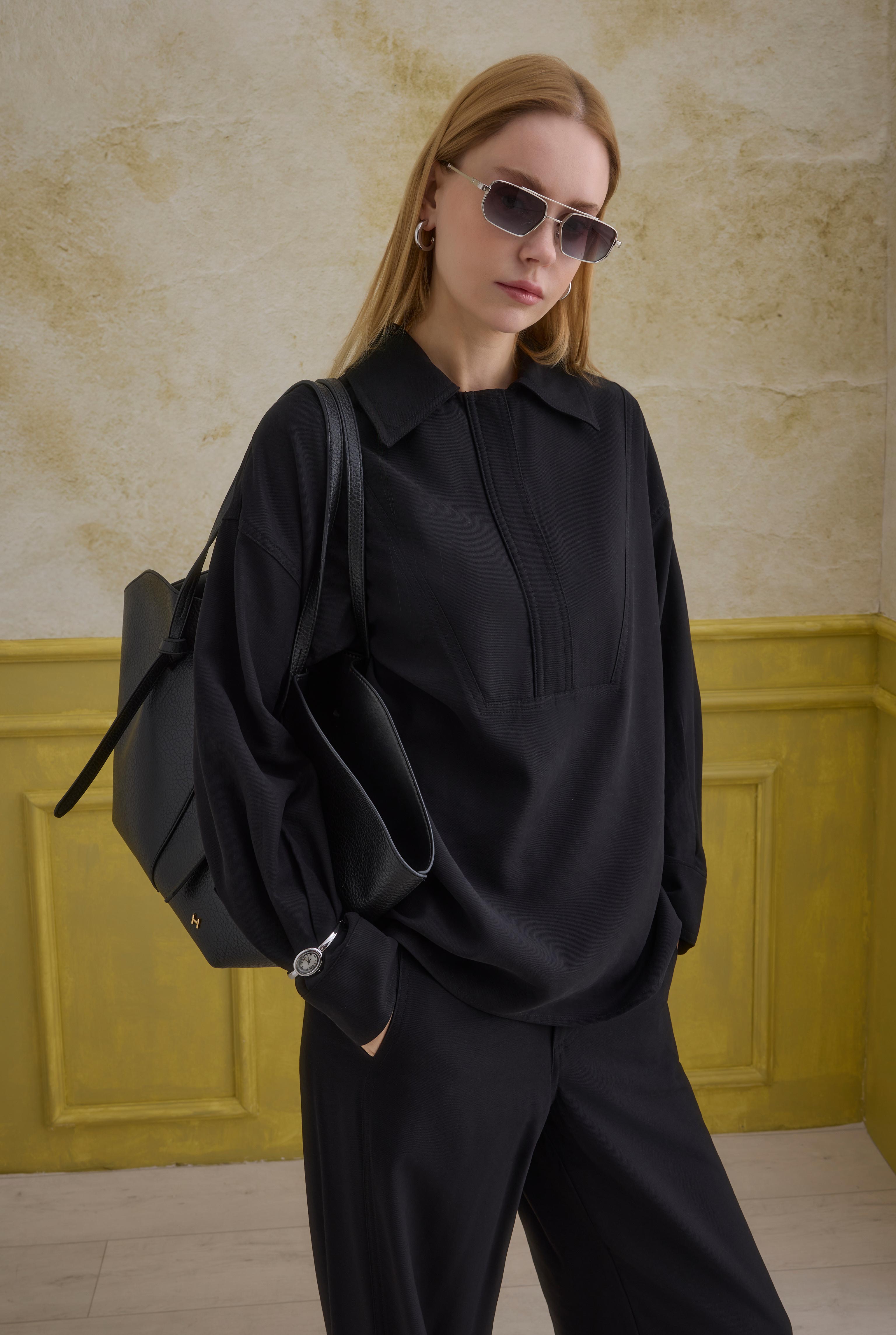 Zipper Detailed Shirt Black - 6