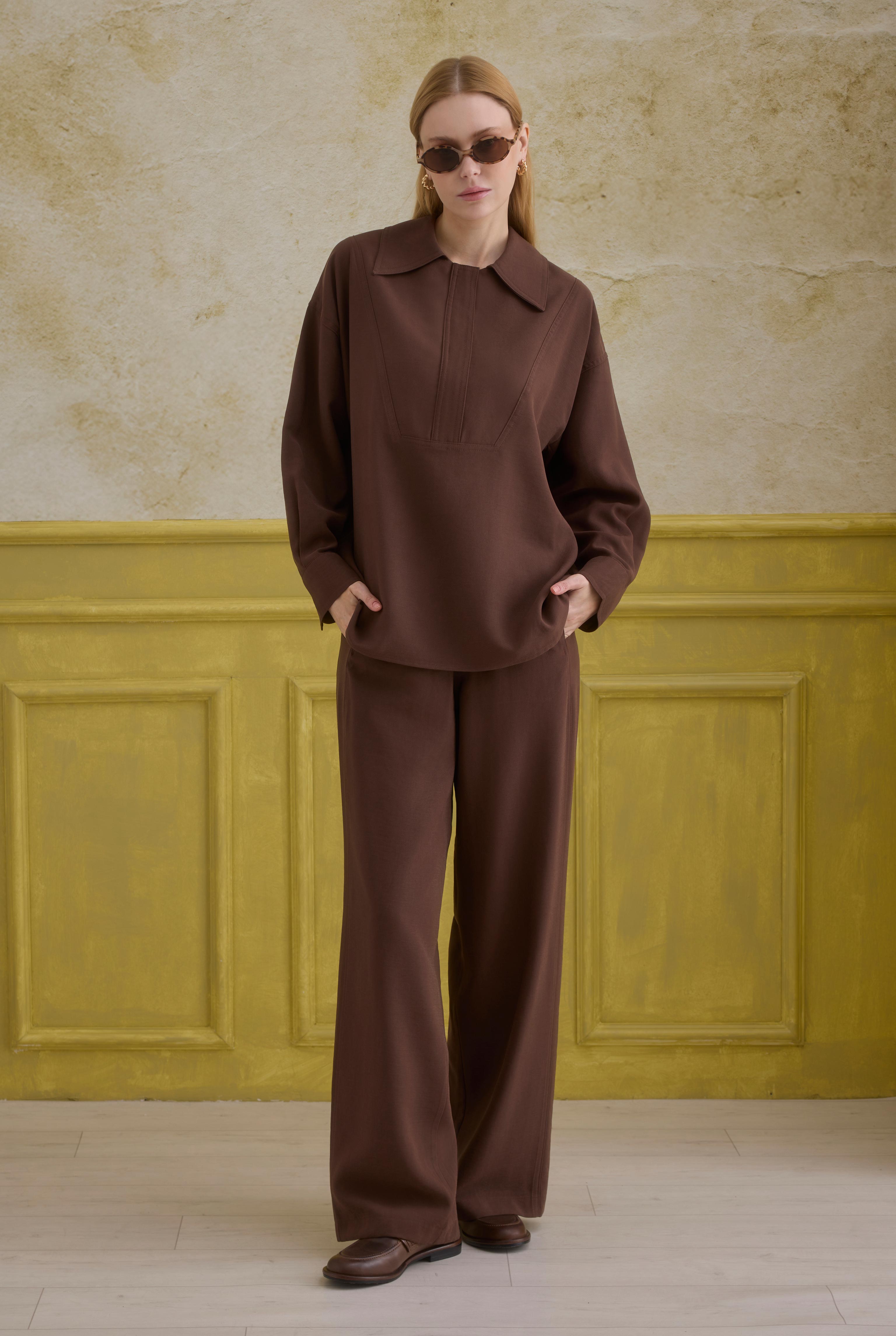 Straight Cut Trousers Brown - 3
