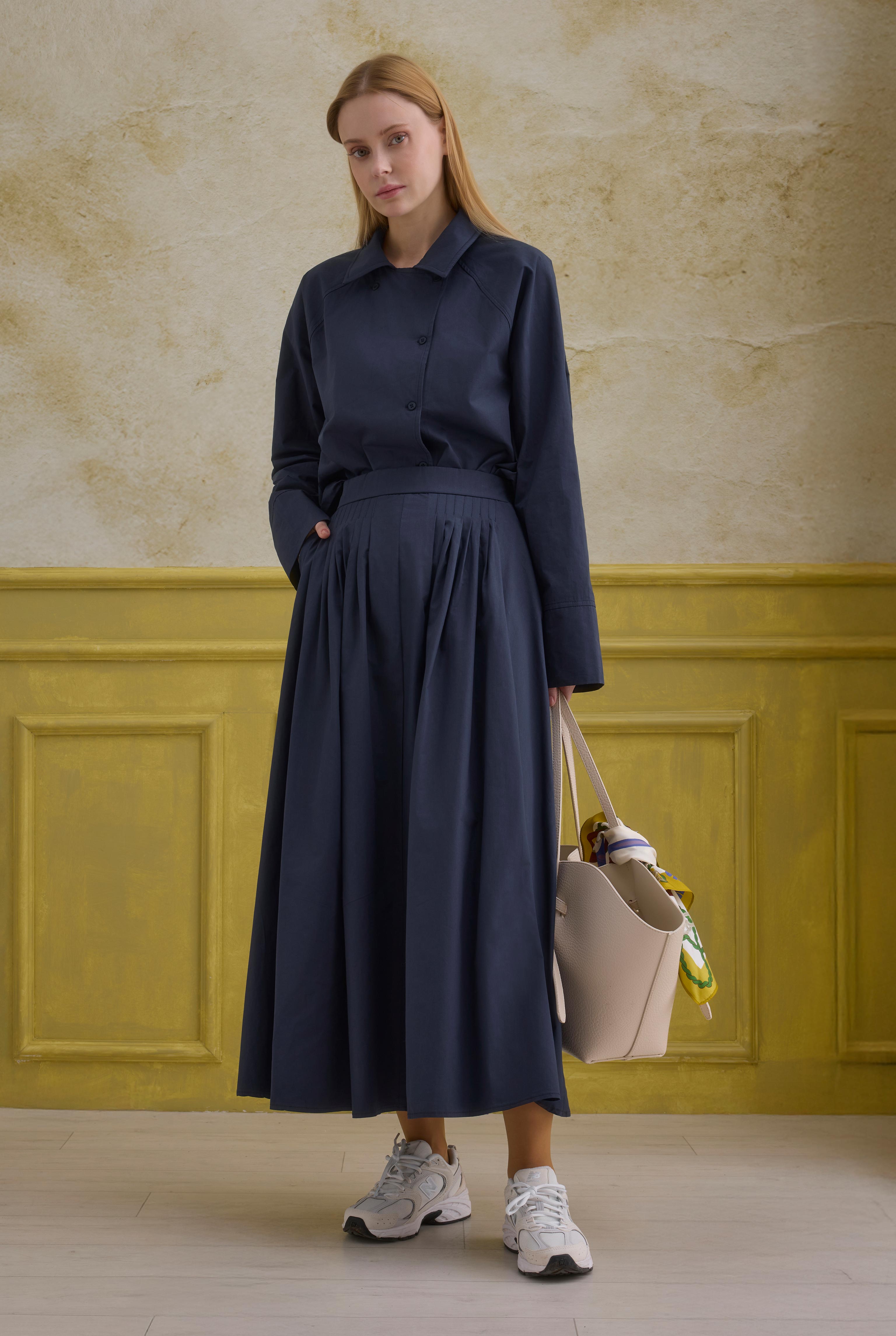 100% Cotton Skirt Navy Blue - HE-QA
