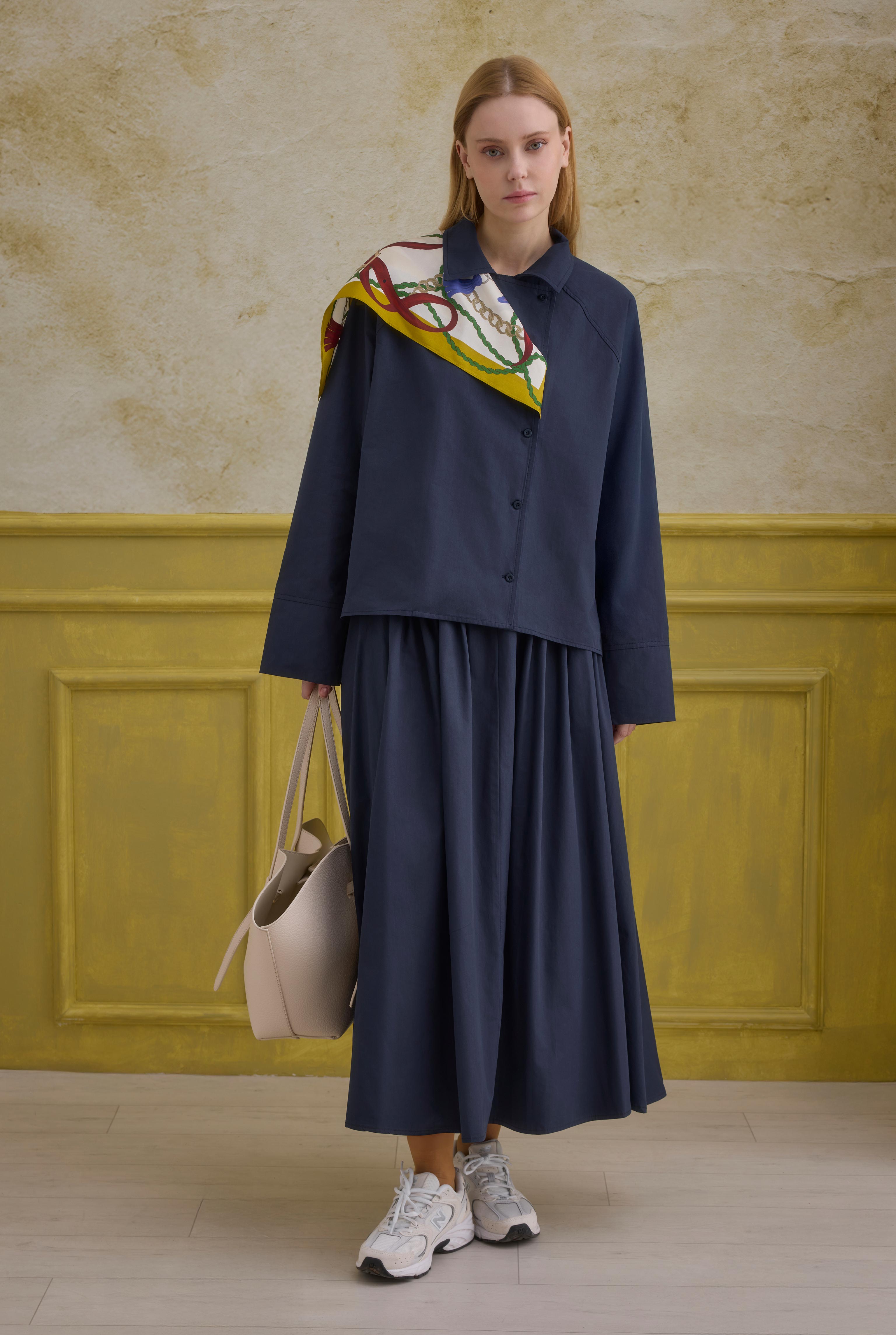 100% Cotton Skirt Navy Blue - 2