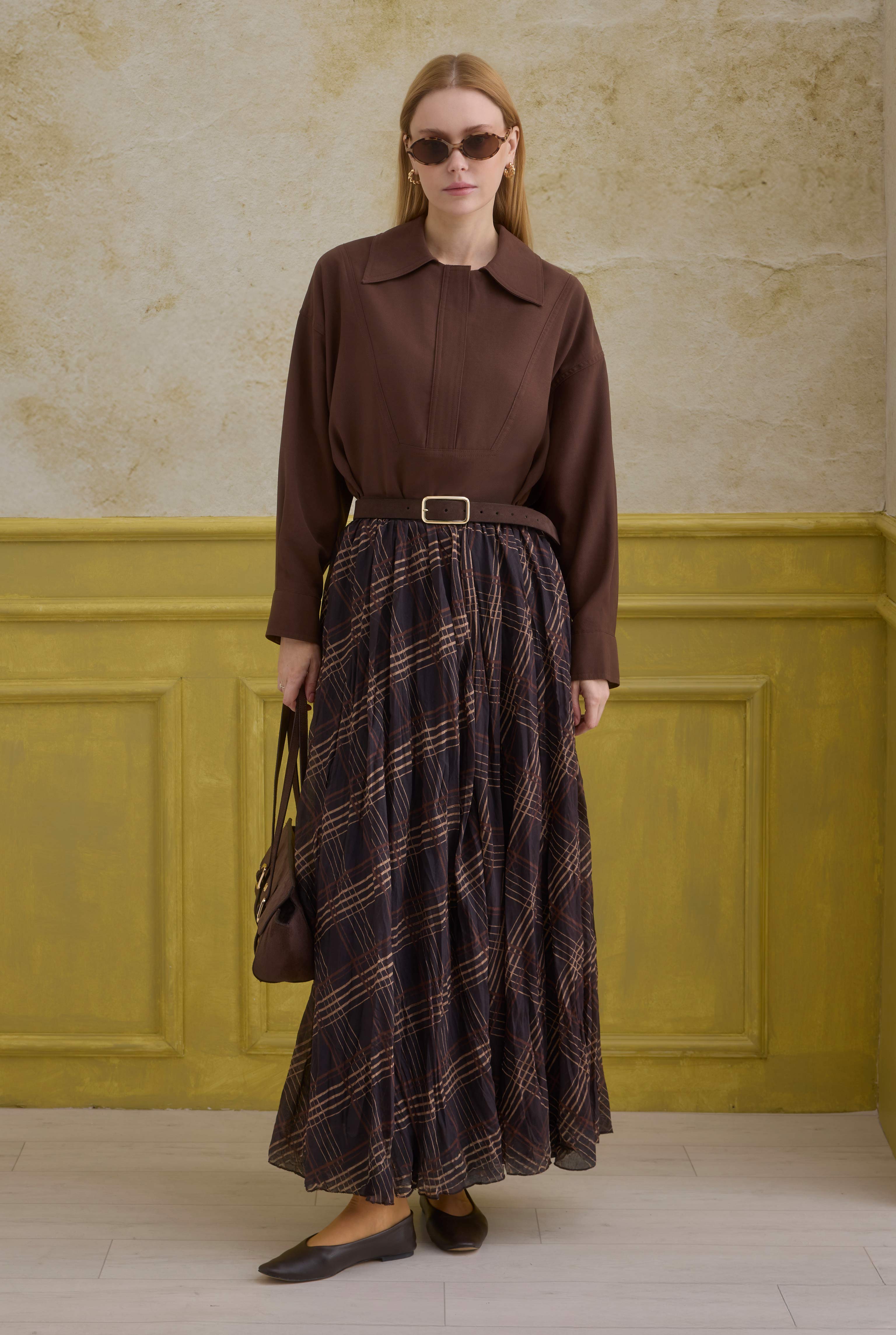 Zipper Detailed Shirt Brown - 2