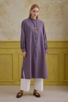 Mandarin Collar Long Tunic Retro Violet 