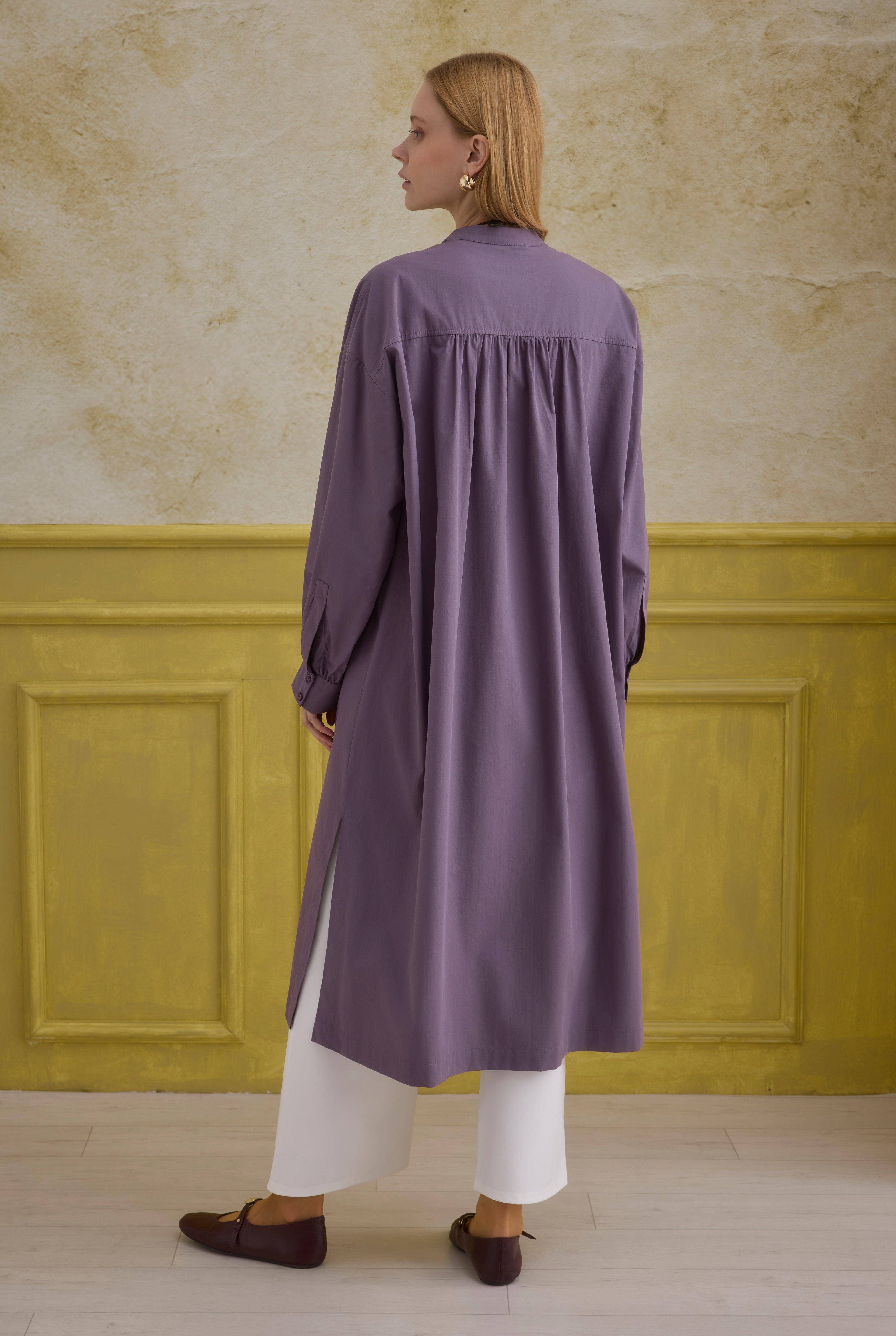 Mandarin Collar Long Tunic Retro Violet - 6
