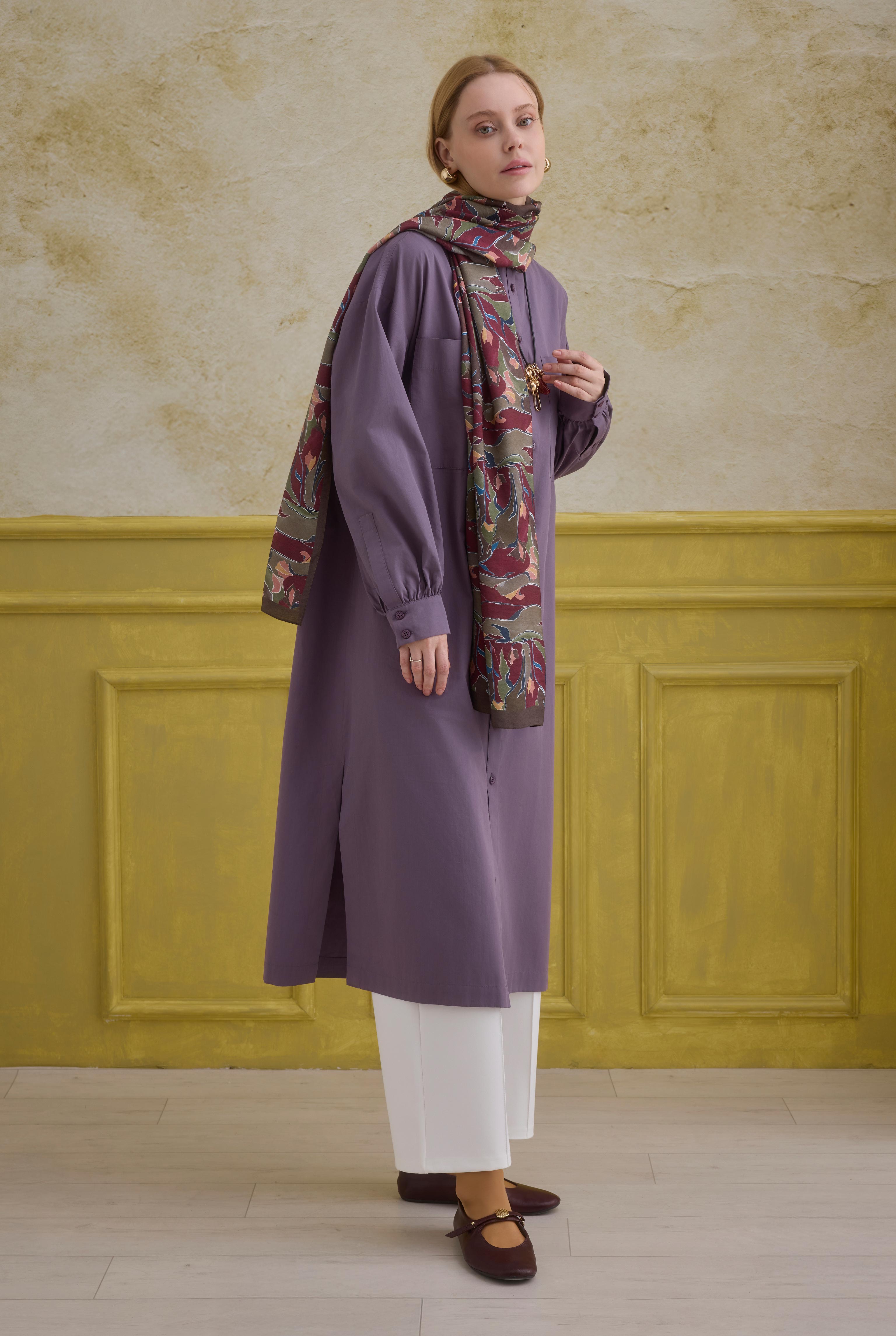Mandarin Collar Long Tunic Retro Violet - 3