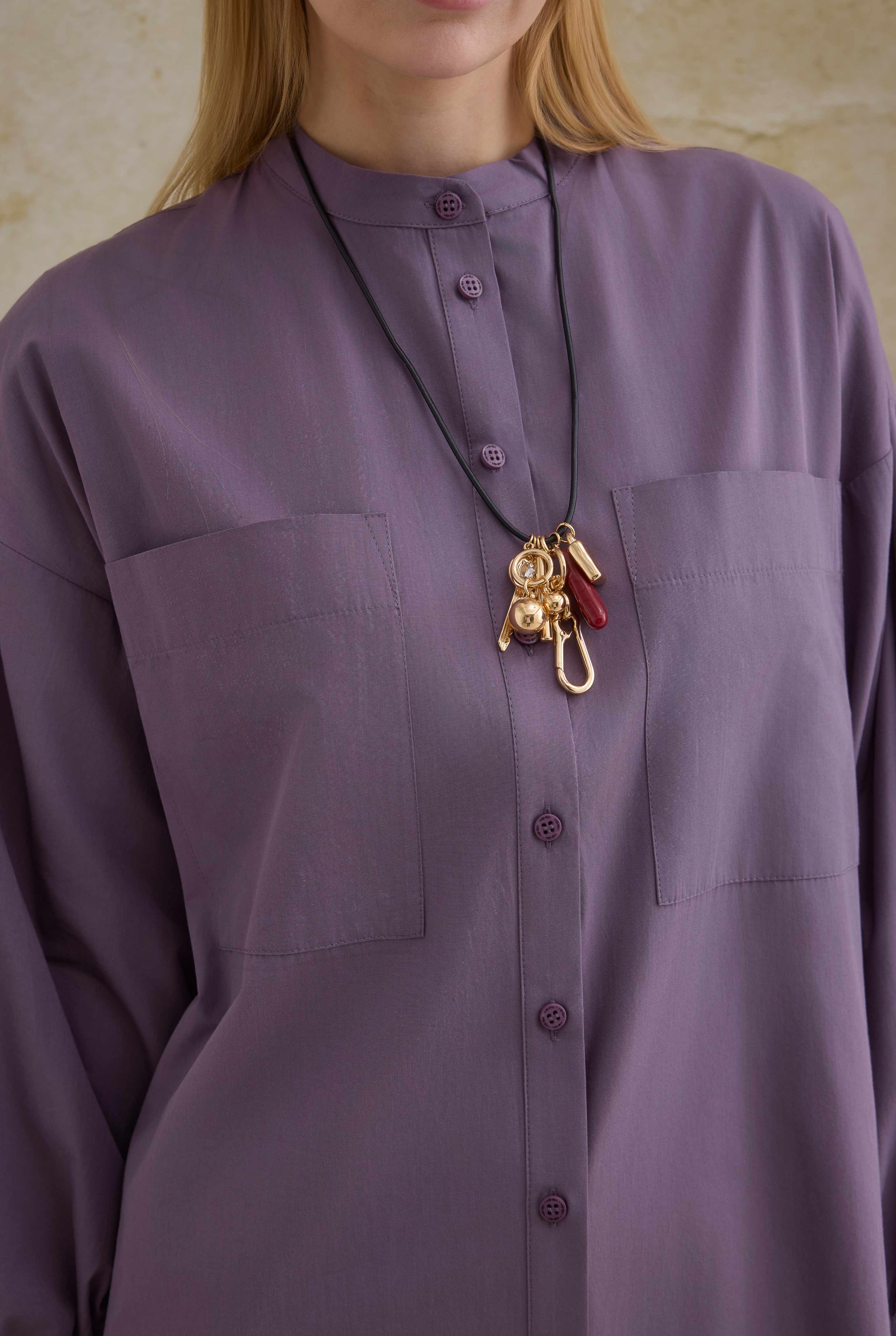 Mandarin Collar Long Tunic Retro Violet - 4