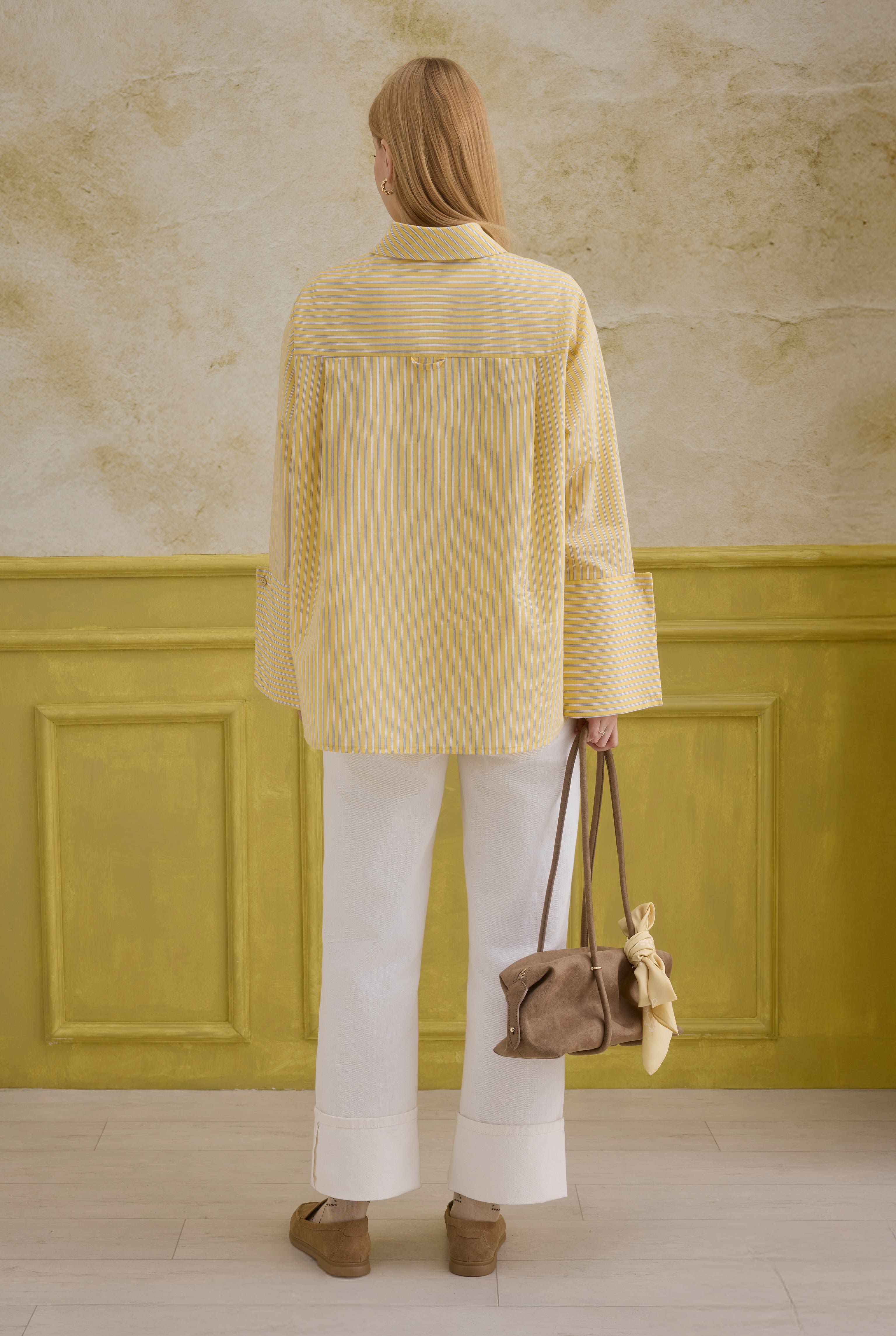 Striped Wide Cuff Shirt Yellow - 4