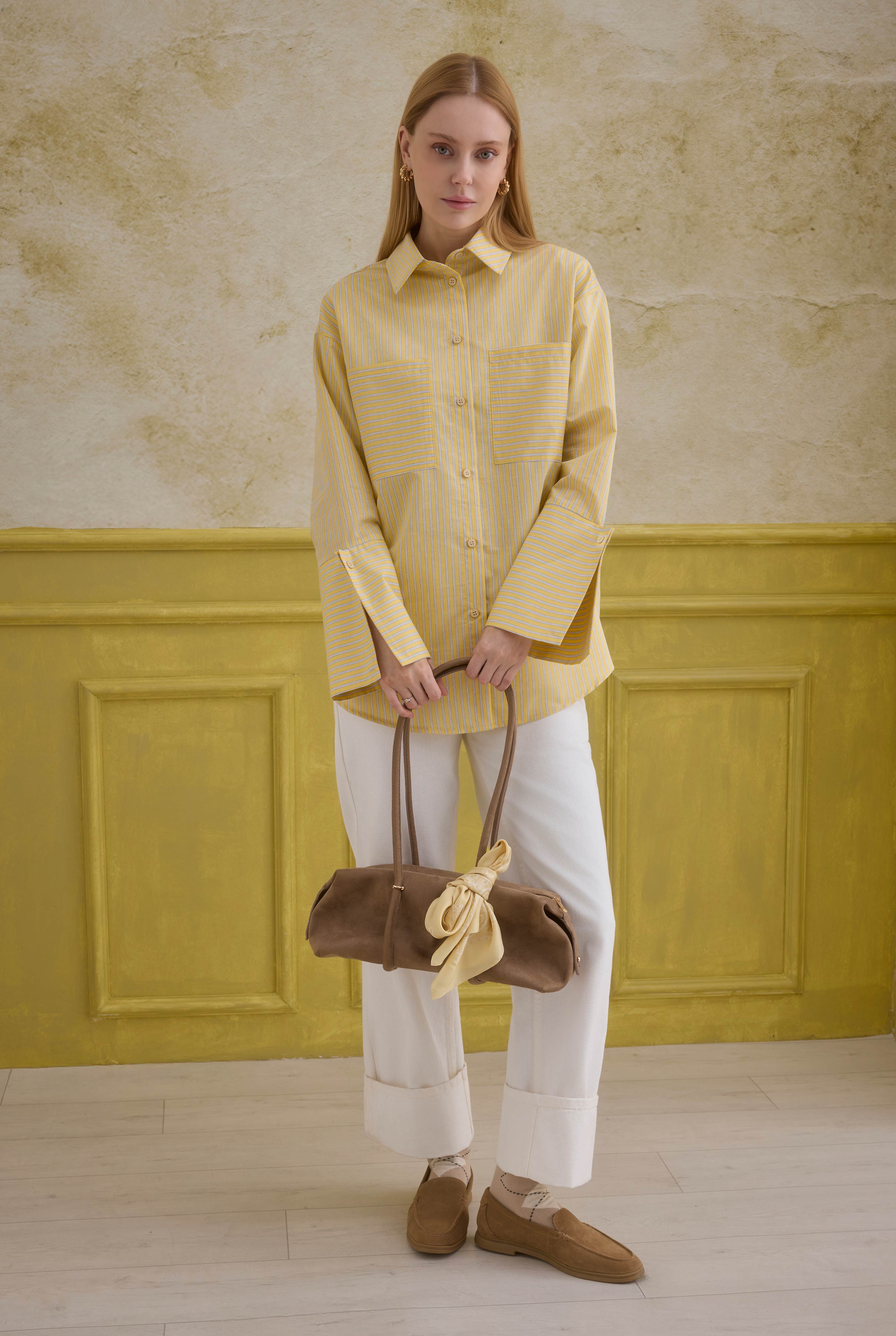 Striped Wide Cuff Shirt Yellow - 2