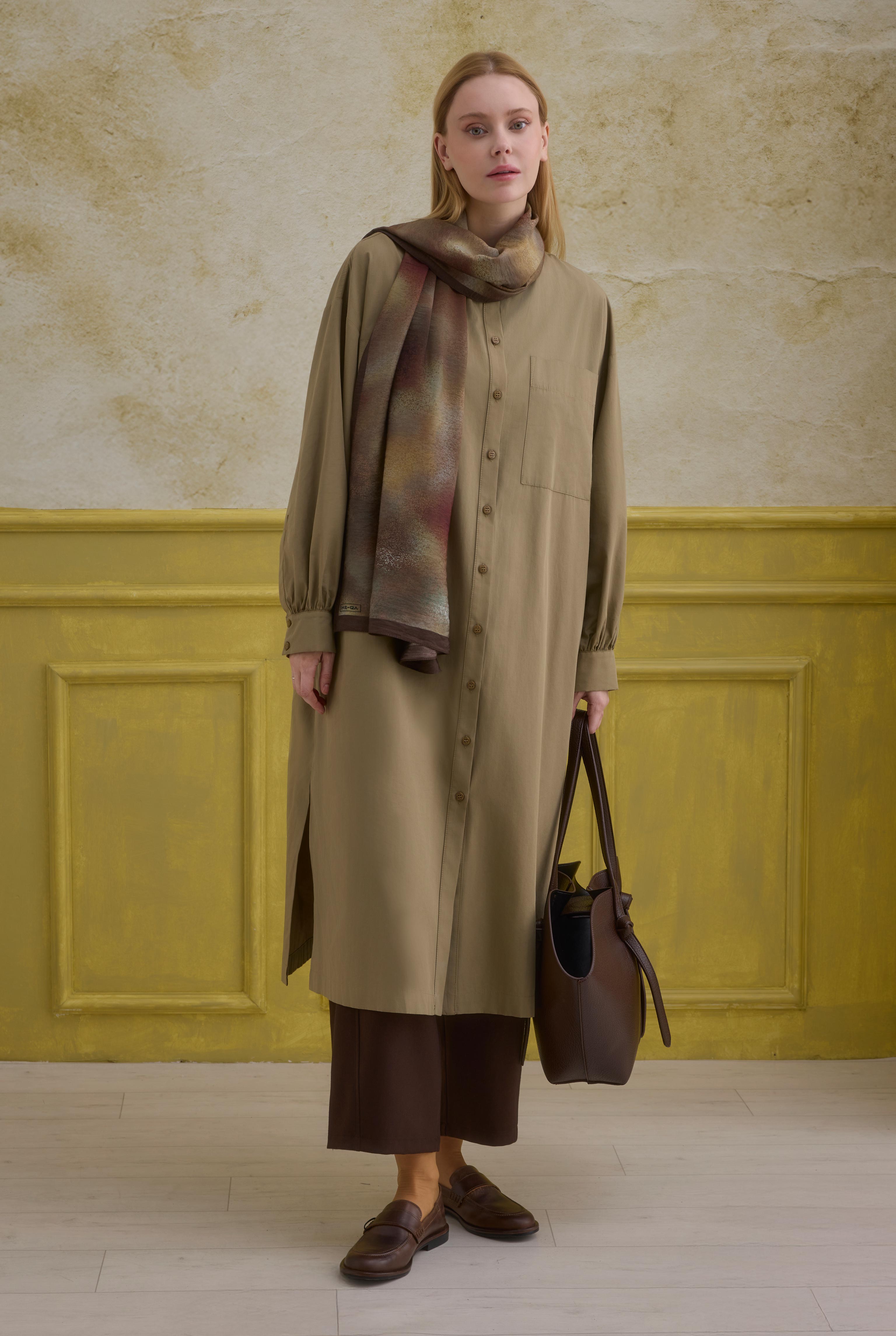 Mandarin Collar Long Tunic Light Clay - 3