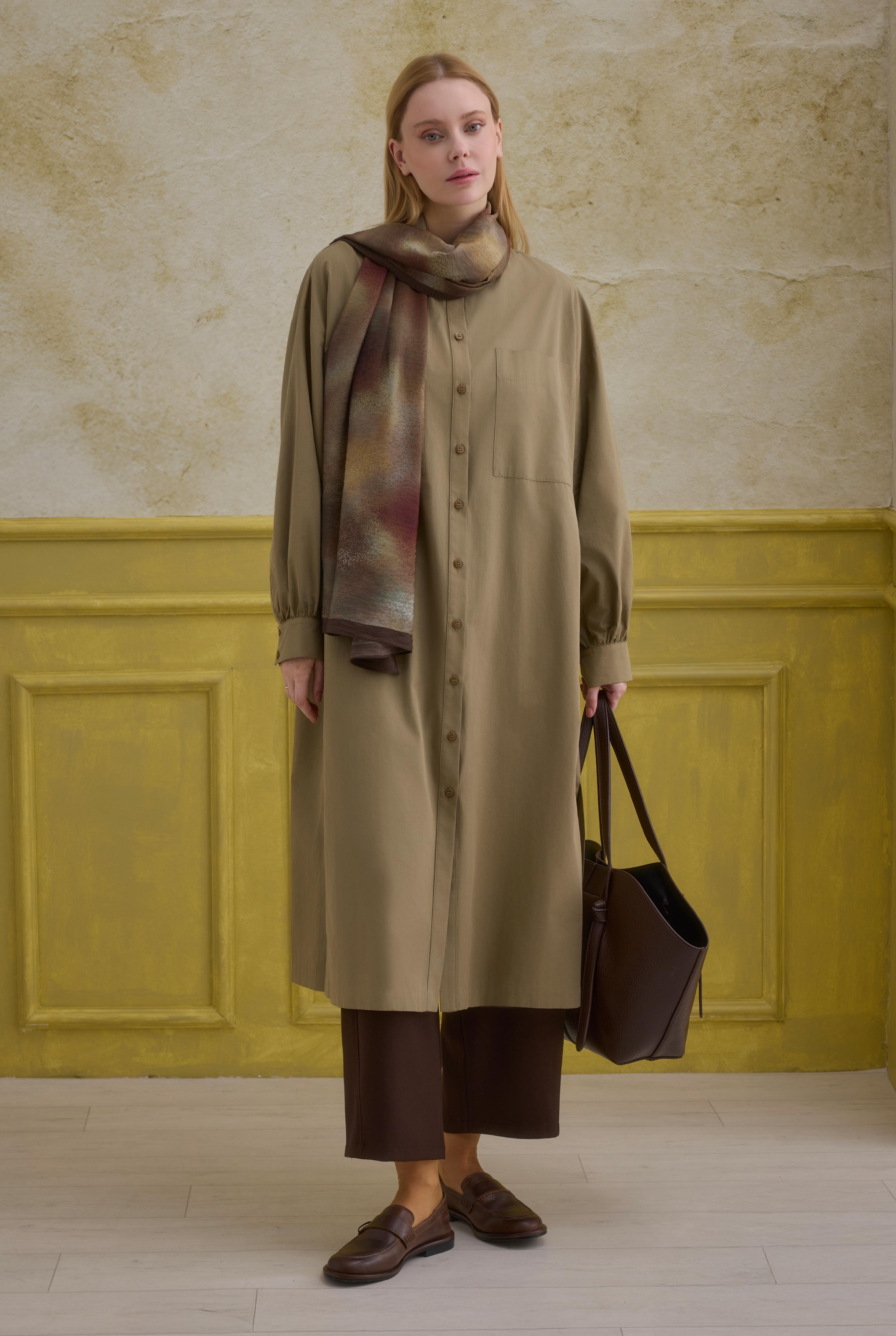 Mandarin Collar Long Tunic Light Clay - 1