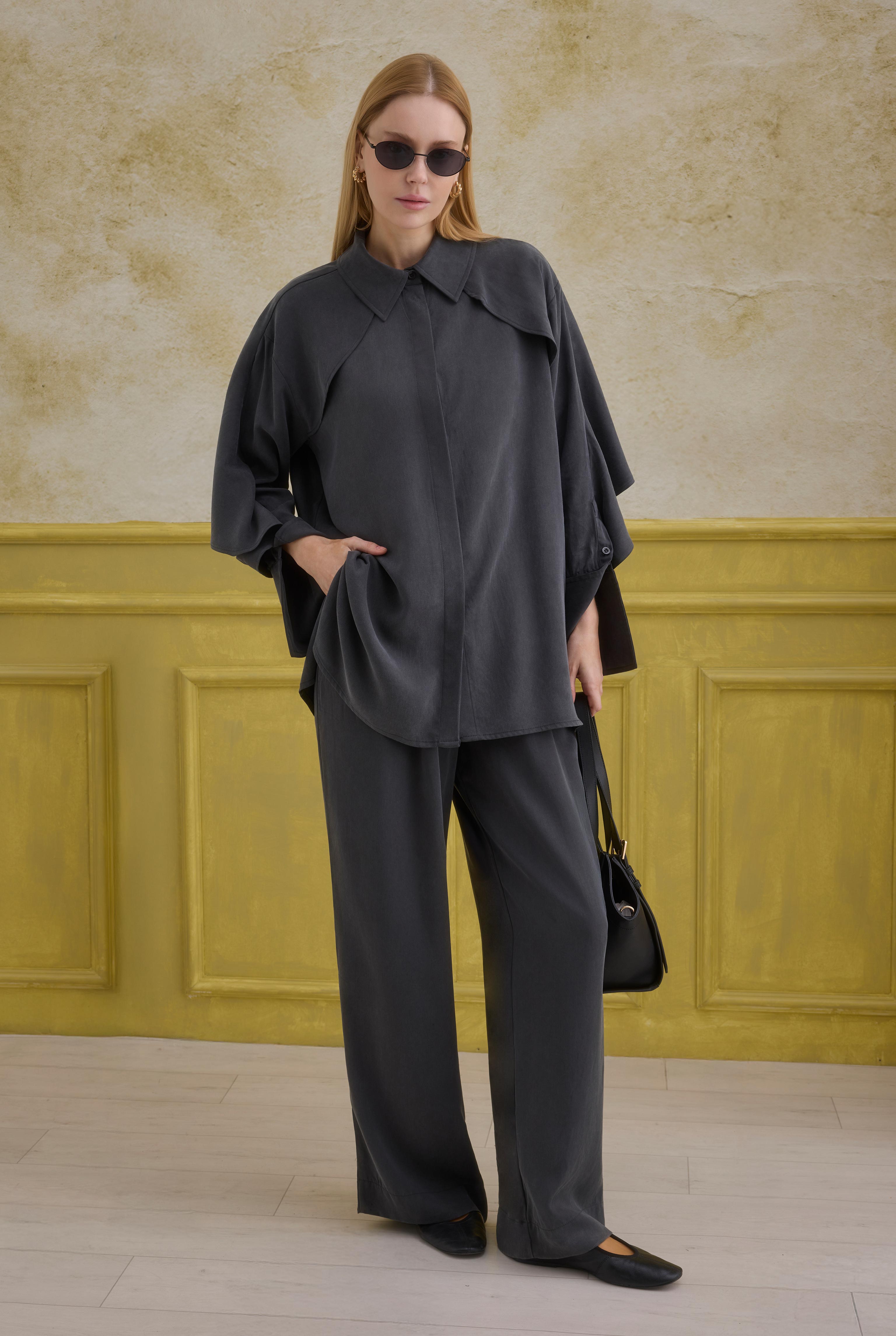 Snap-Button Detailed Tencel Set Anthracite - 4