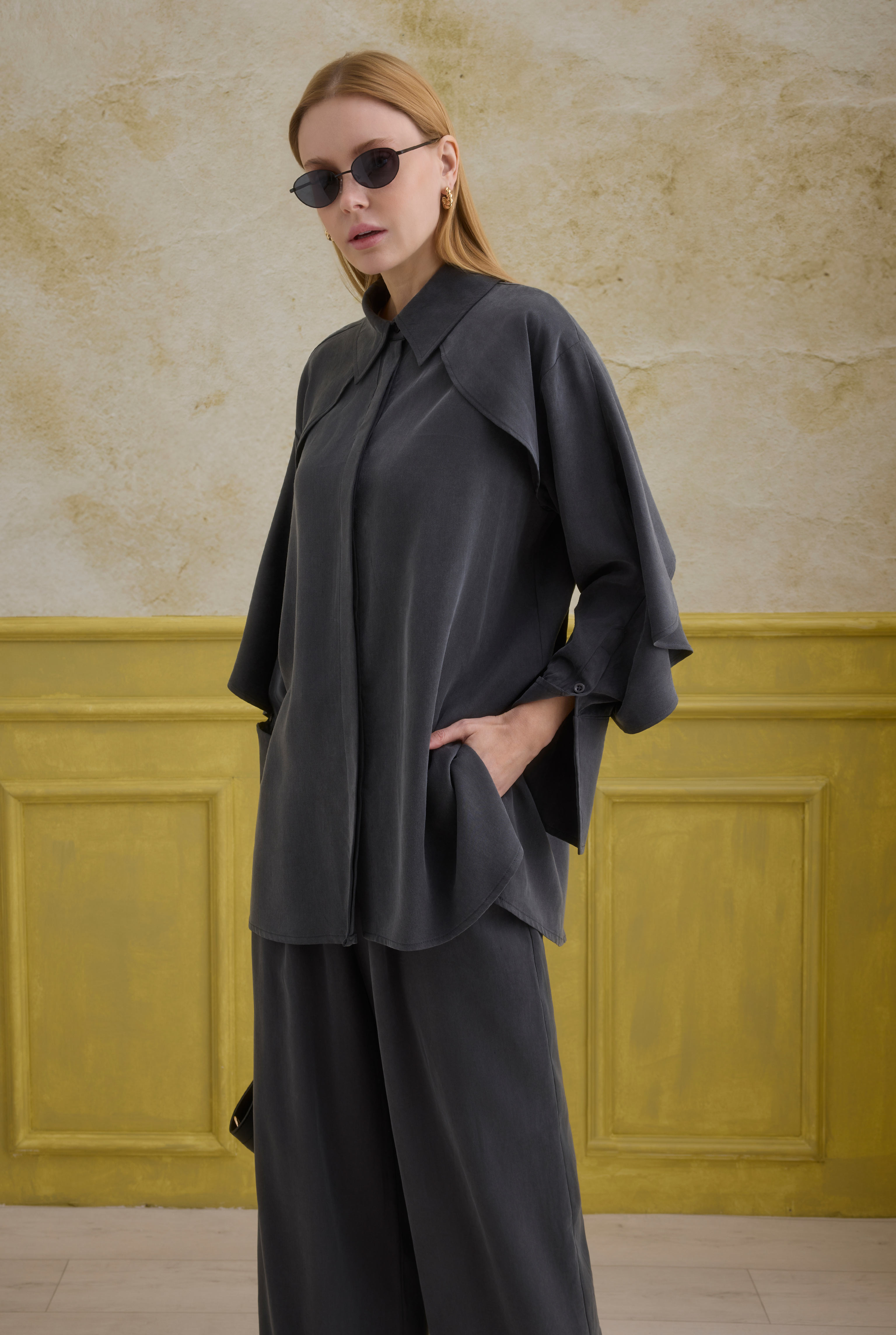 Snap-Button Detailed Tencel Set Anthracite - 5