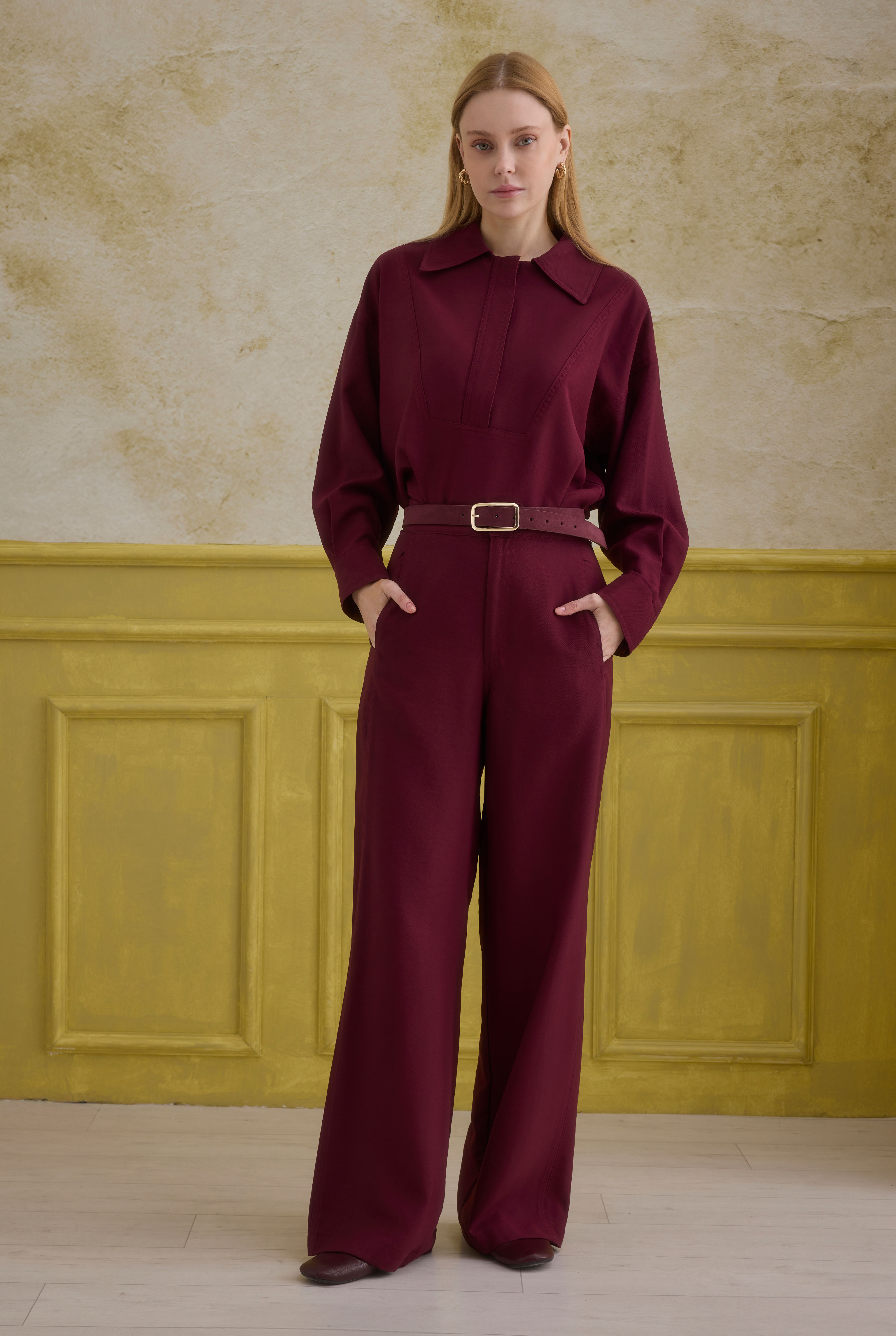 Straight Cut Trousers Bordeaux - 2