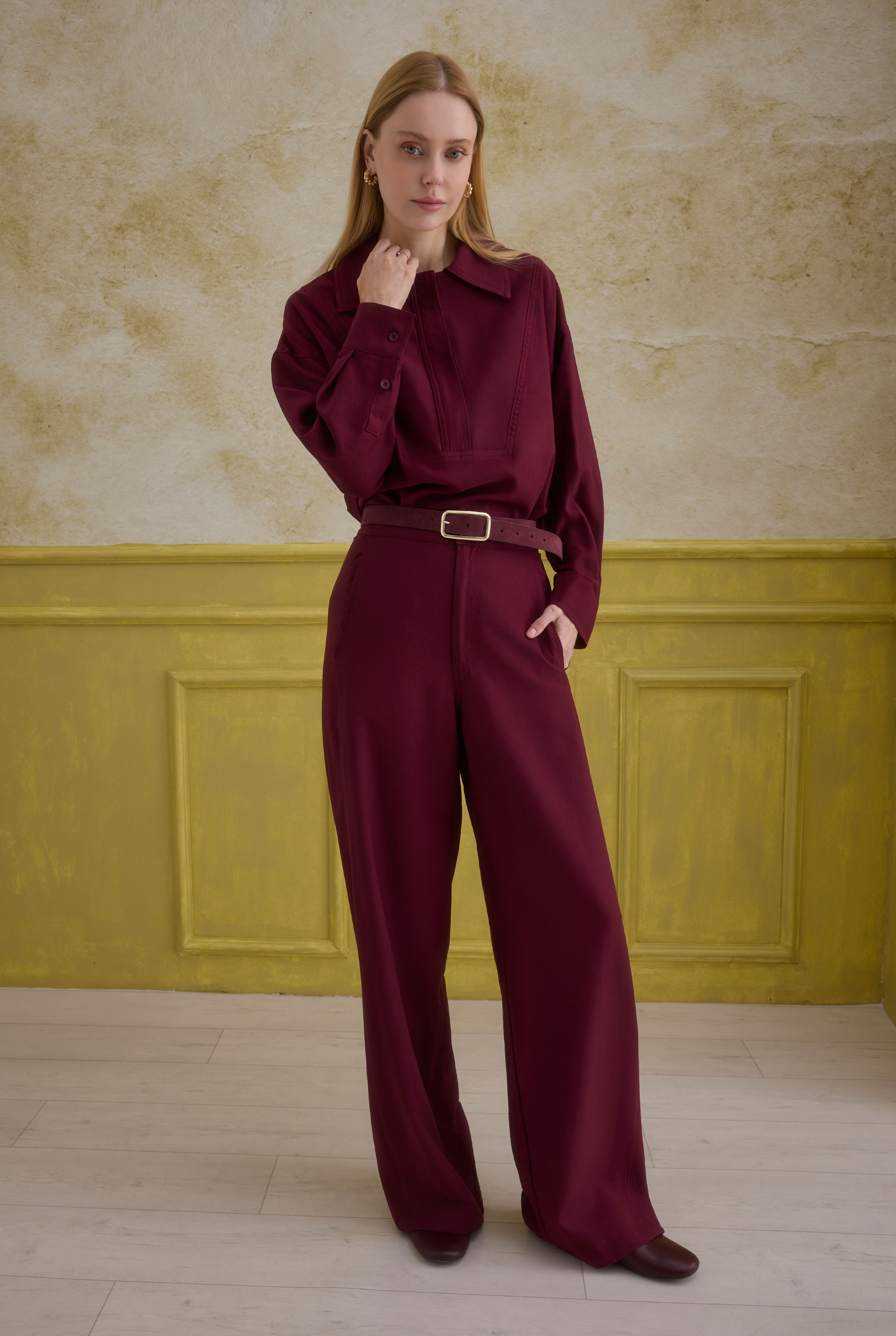 Straight Cut Trousers Bordeaux - 3