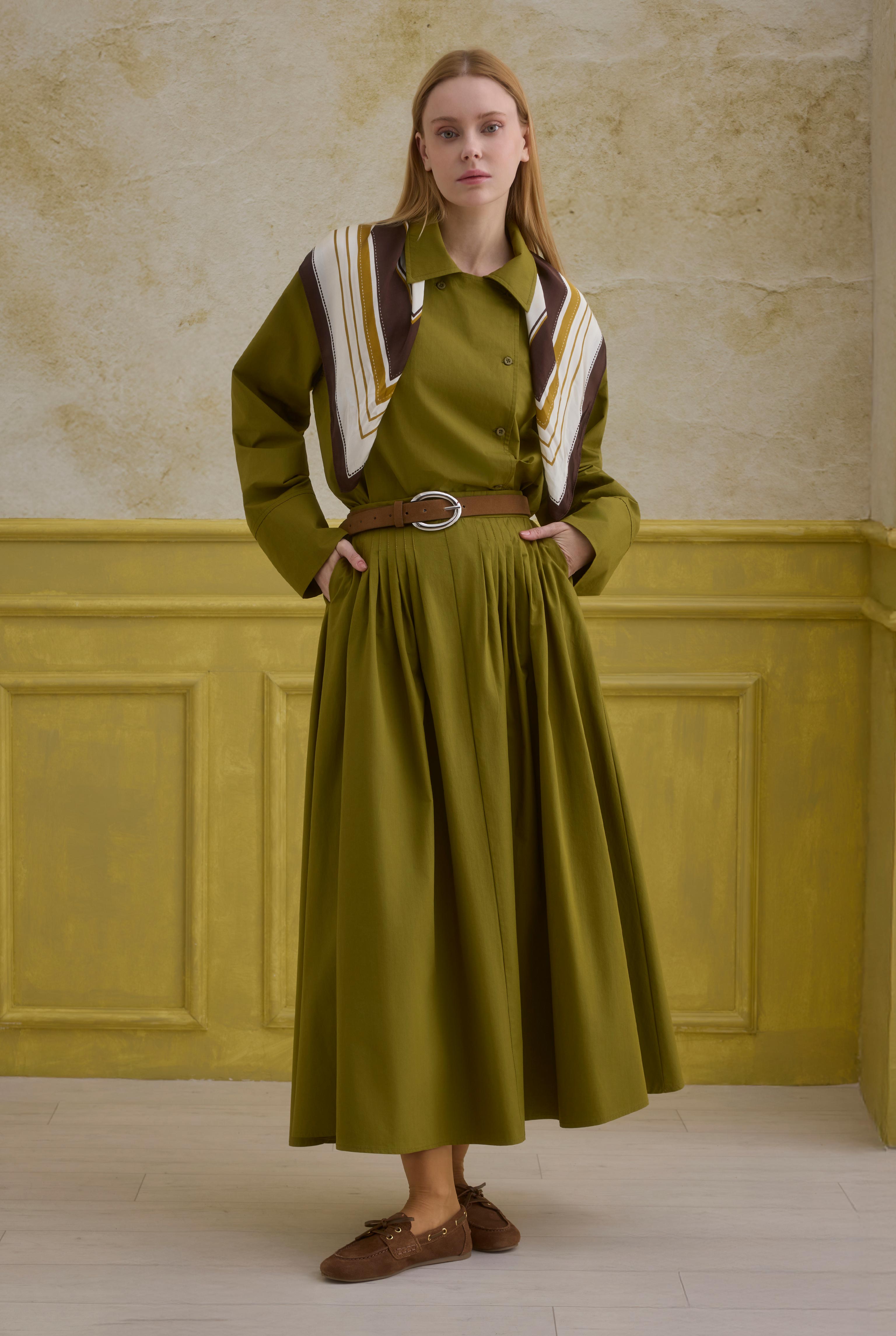 100% Cotton Skirt Oil Green - 3