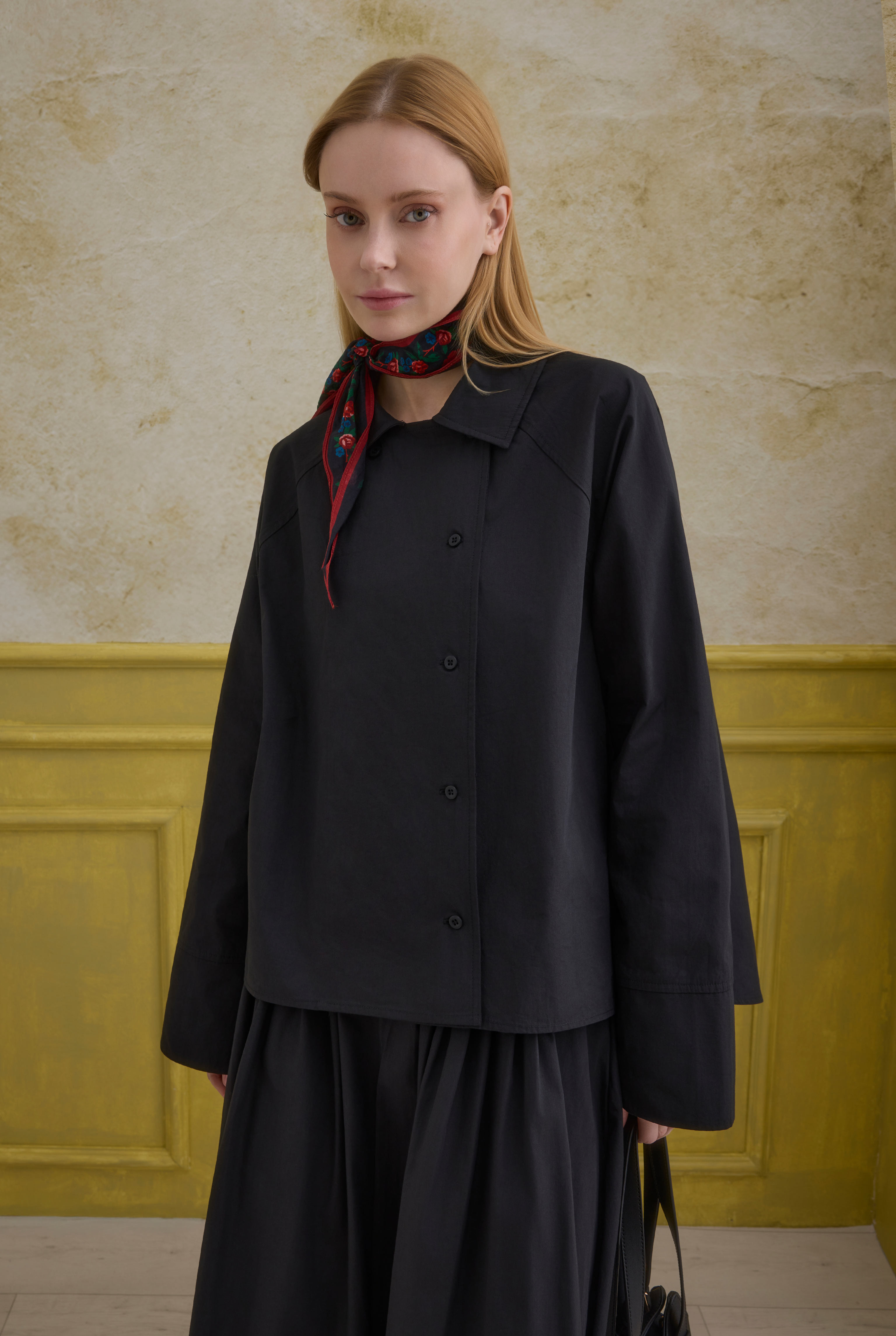 Double Breasted Cotton Shirt Black - 3