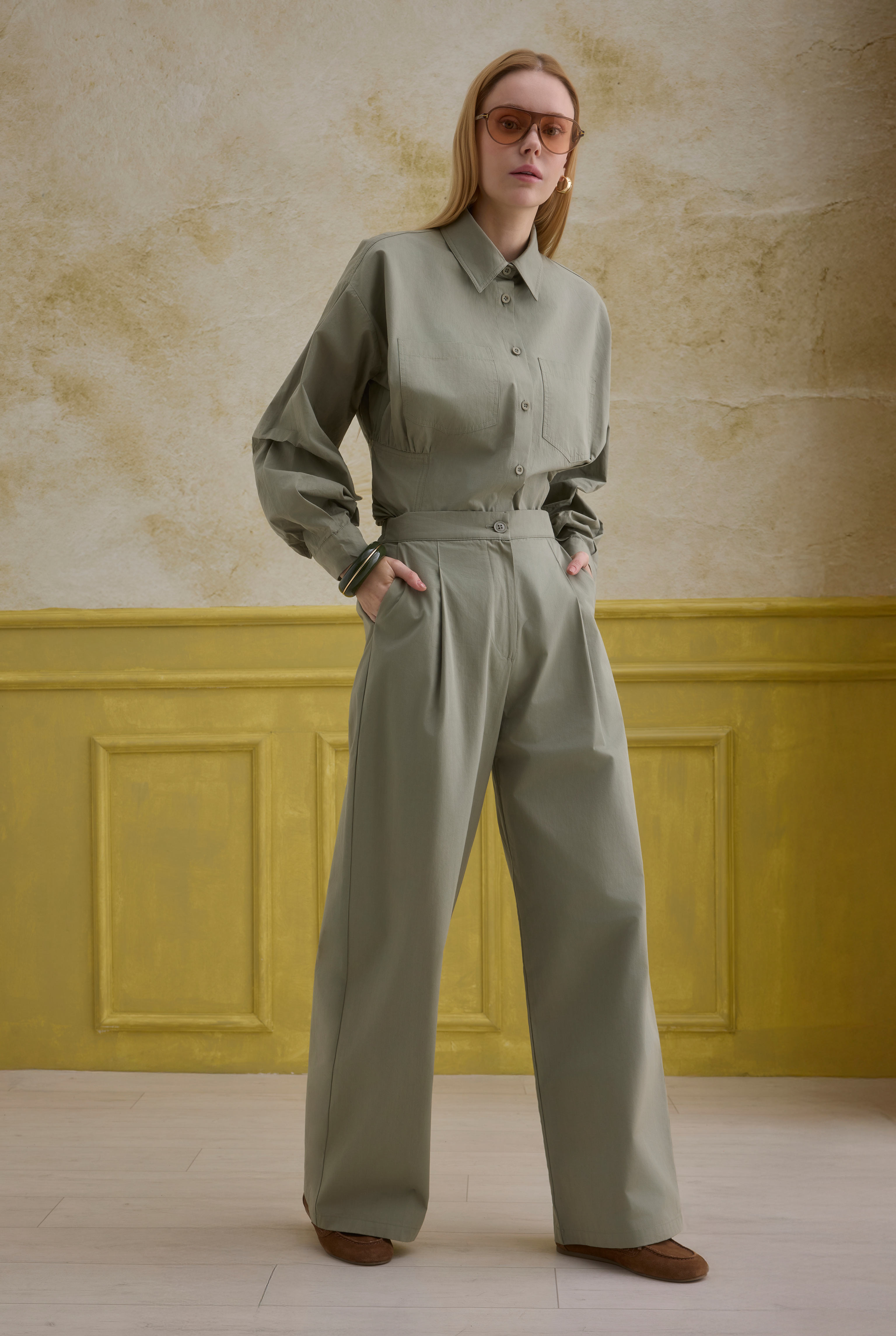 100% Cotton Trousers Sage Green - 3