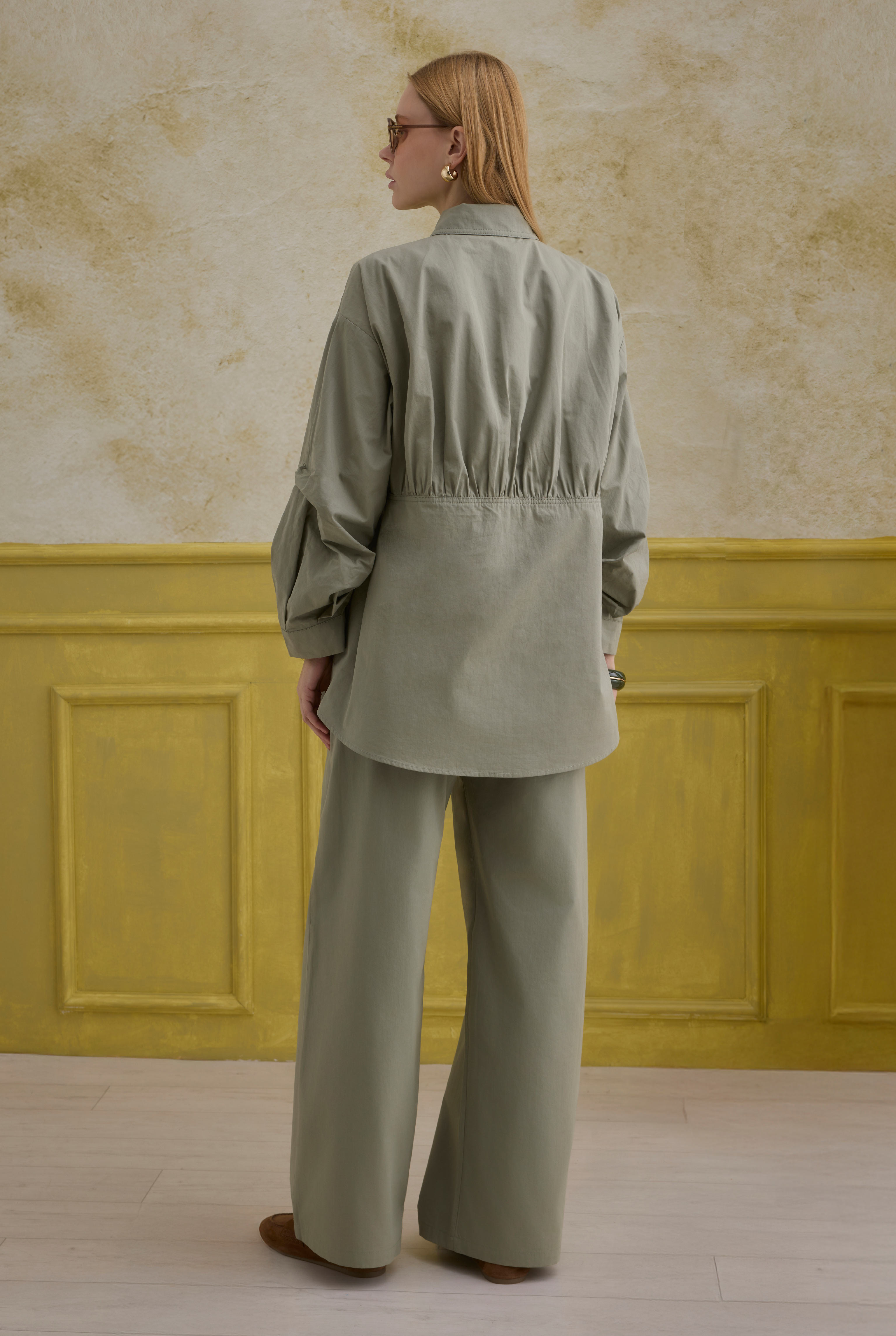 100% Cotton Trousers Sage Green - 4