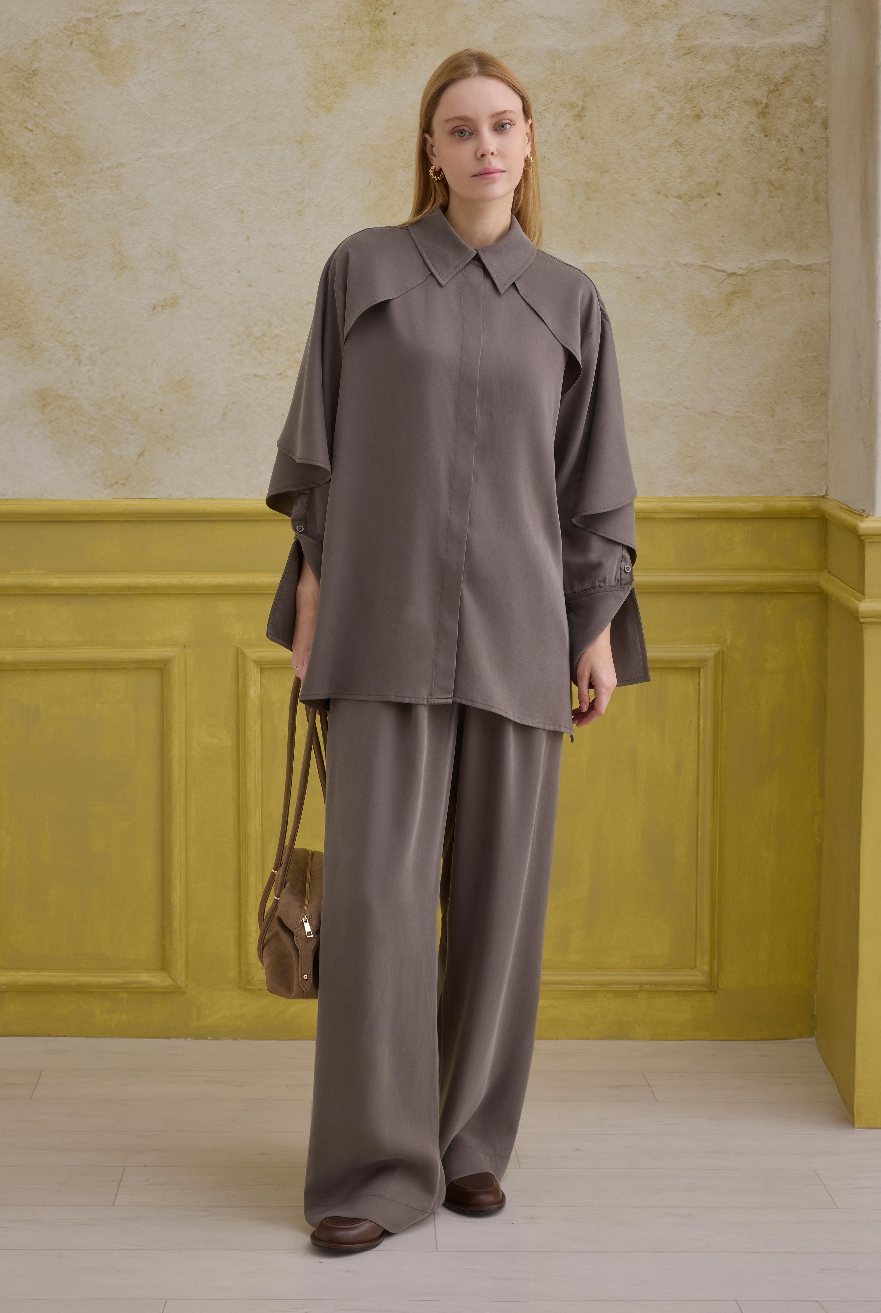 Snap-Button Detailed Tencel Set Dark Mink - 4