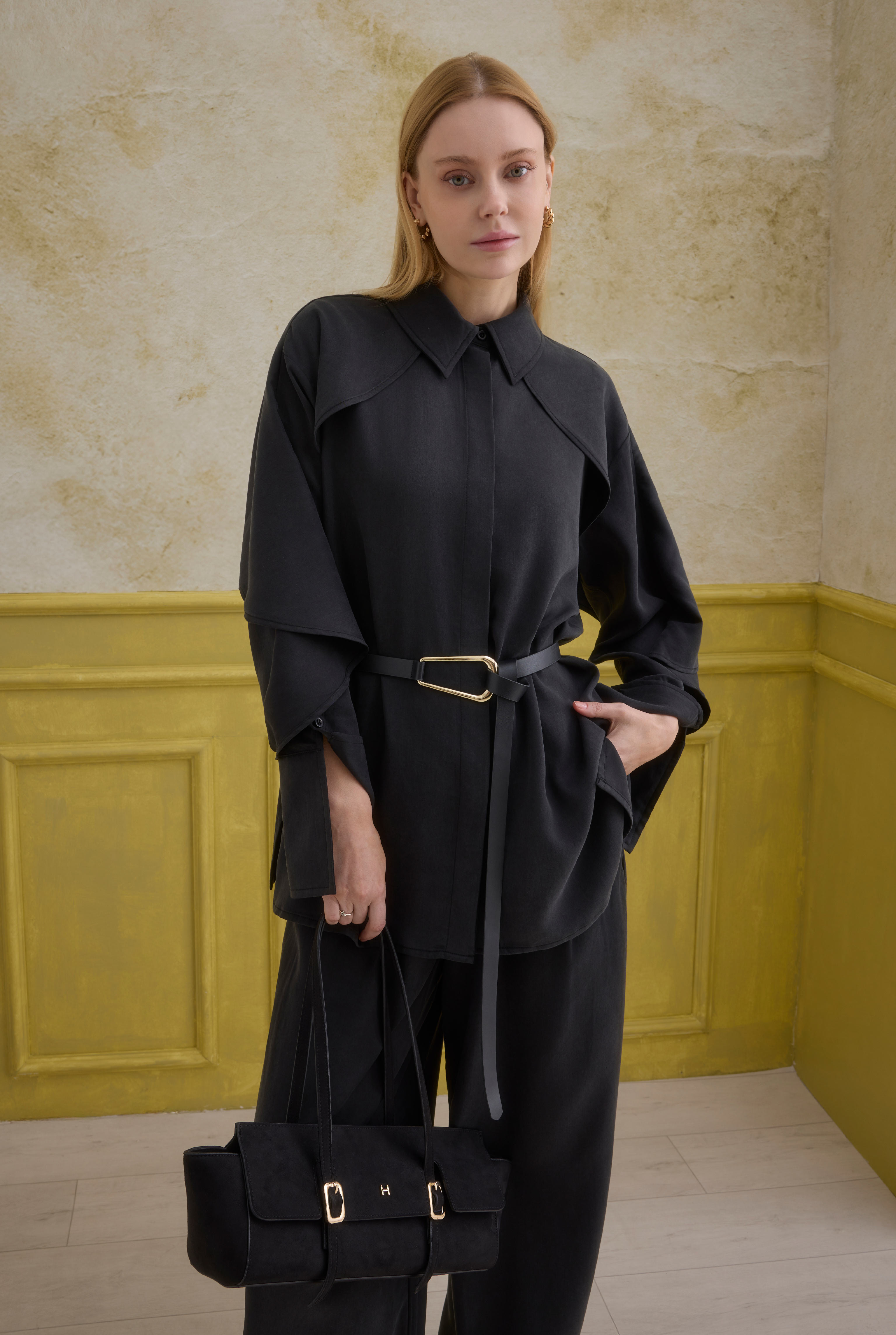 Snap-Button Detailed Tencel Set Black - 2