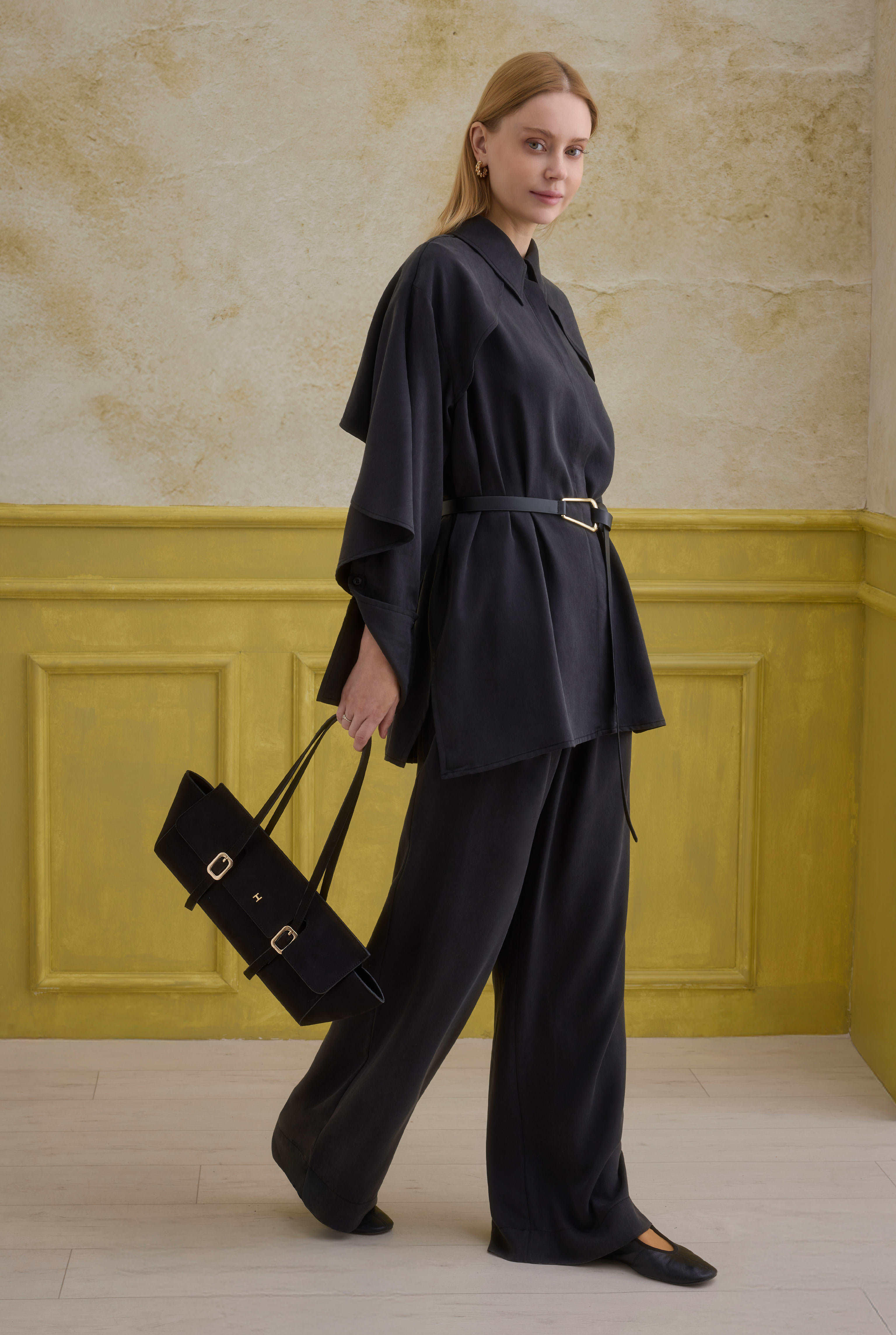 Snap-Button Detailed Tencel Set Black - 4