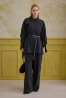 Snap-Button Detailed Tencel Set Black 