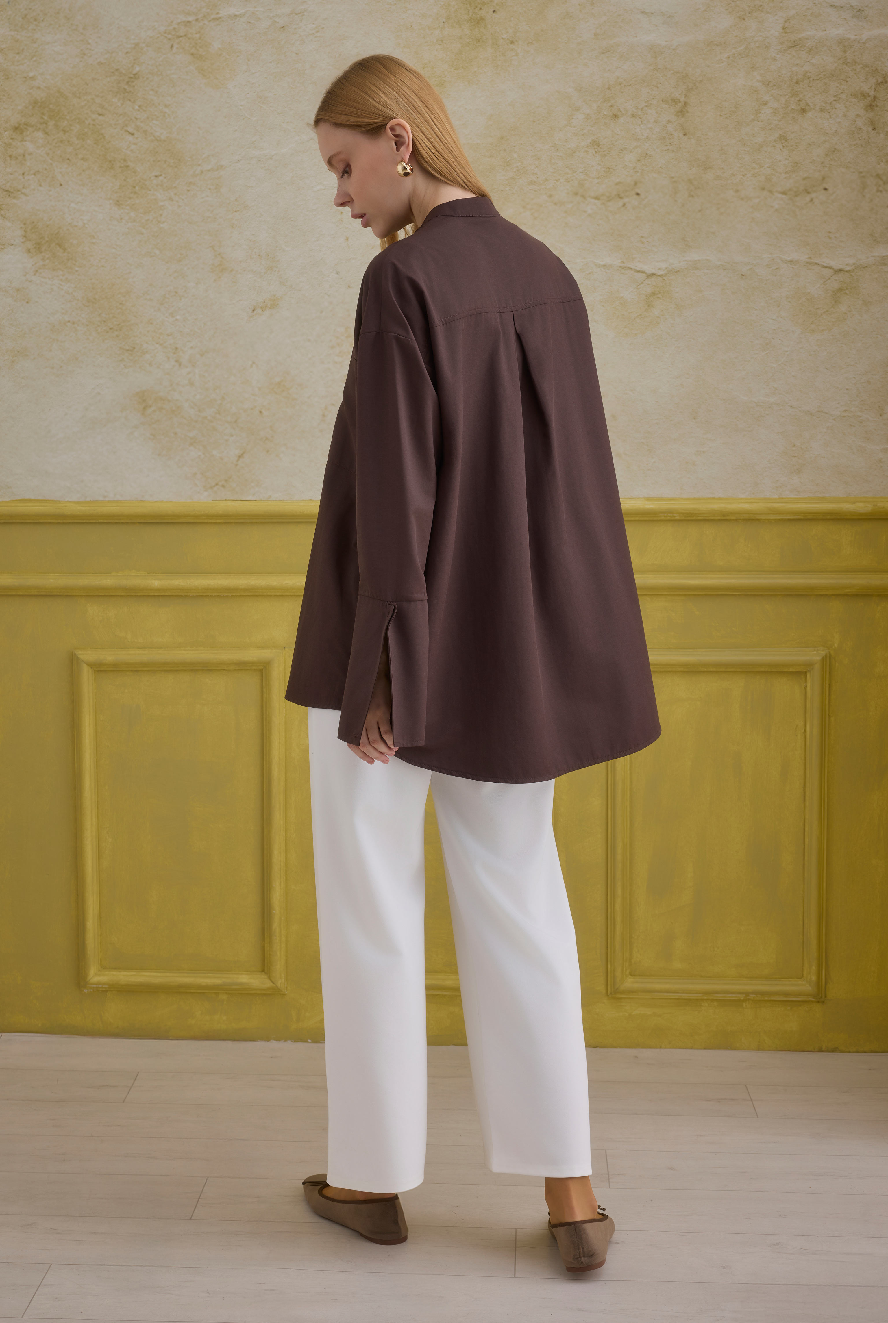 Cuff Detailed Shirt Dark Brown - 5