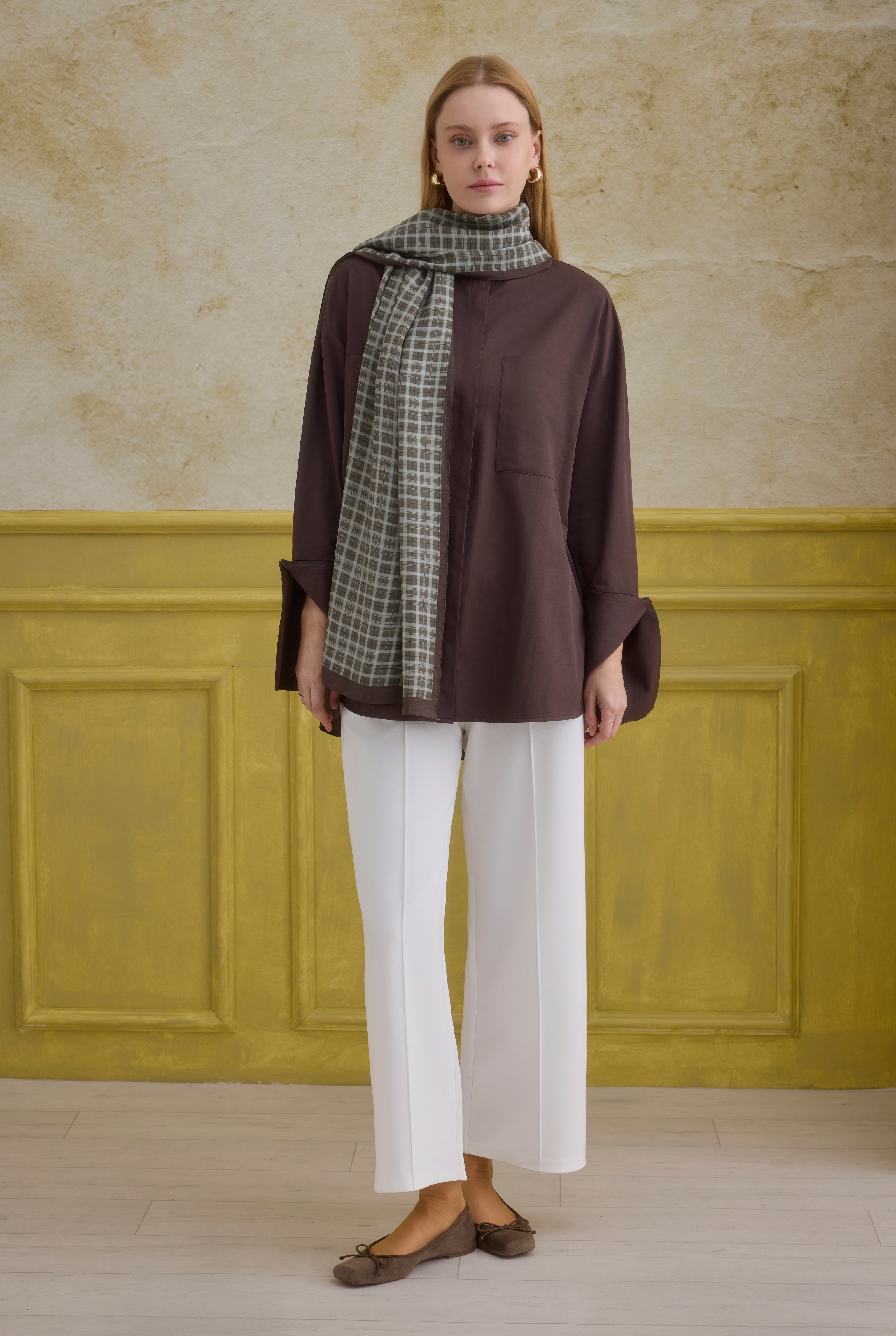 Cuff Detailed Shirt Dark Brown - HE-QA