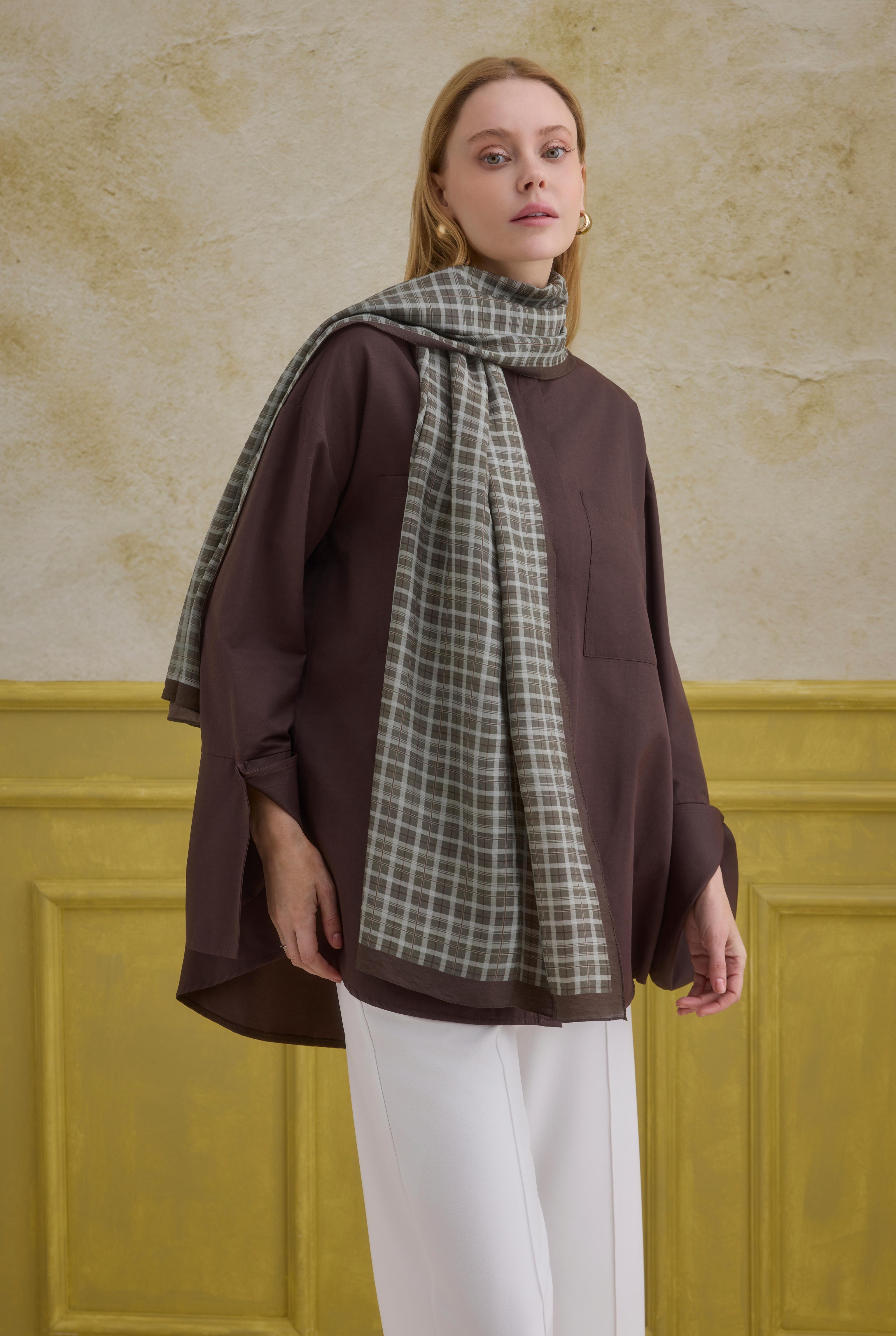 Cuff Detailed Shirt Dark Brown - 2