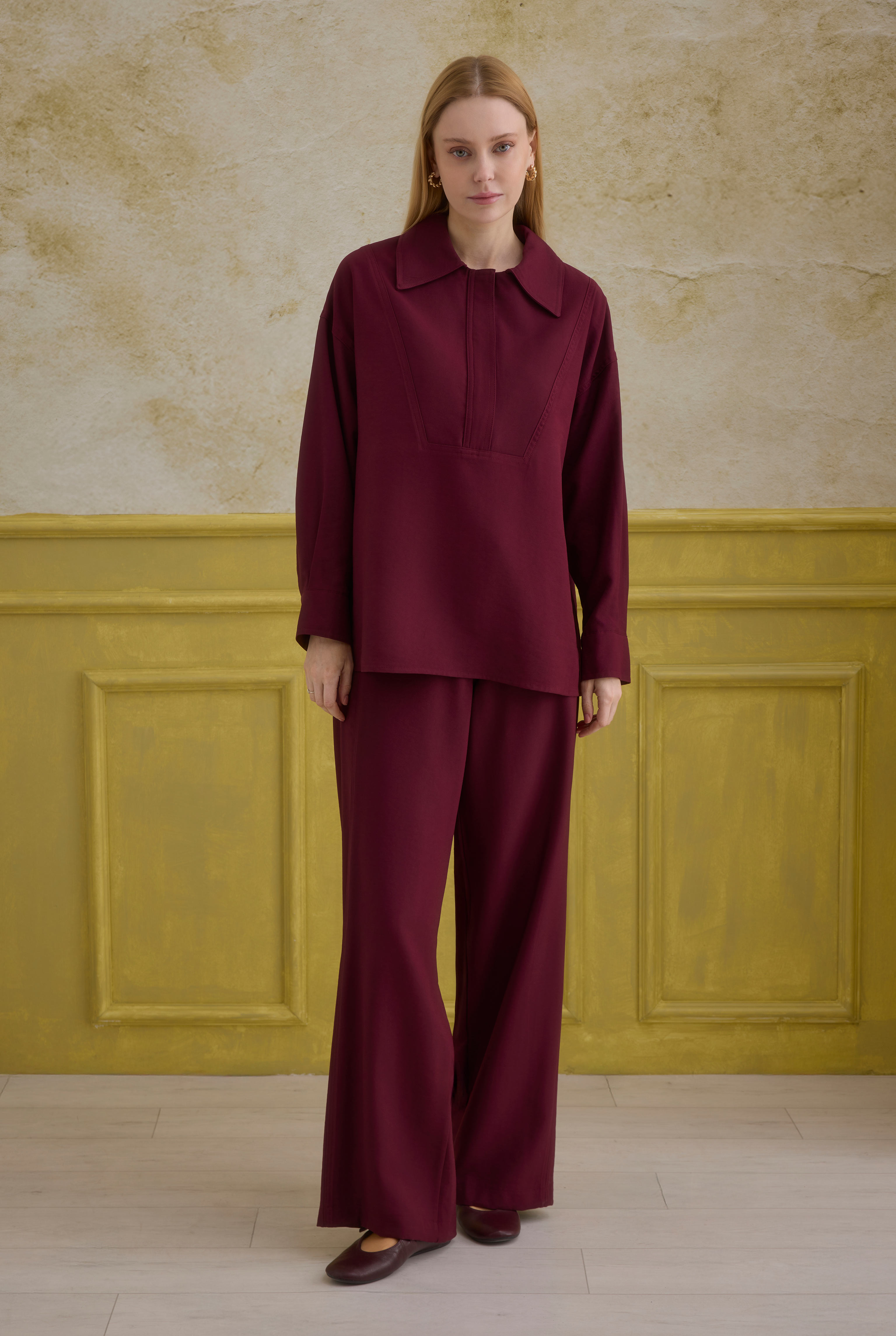 Zipper Detailed Shirt Bordeaux - 5