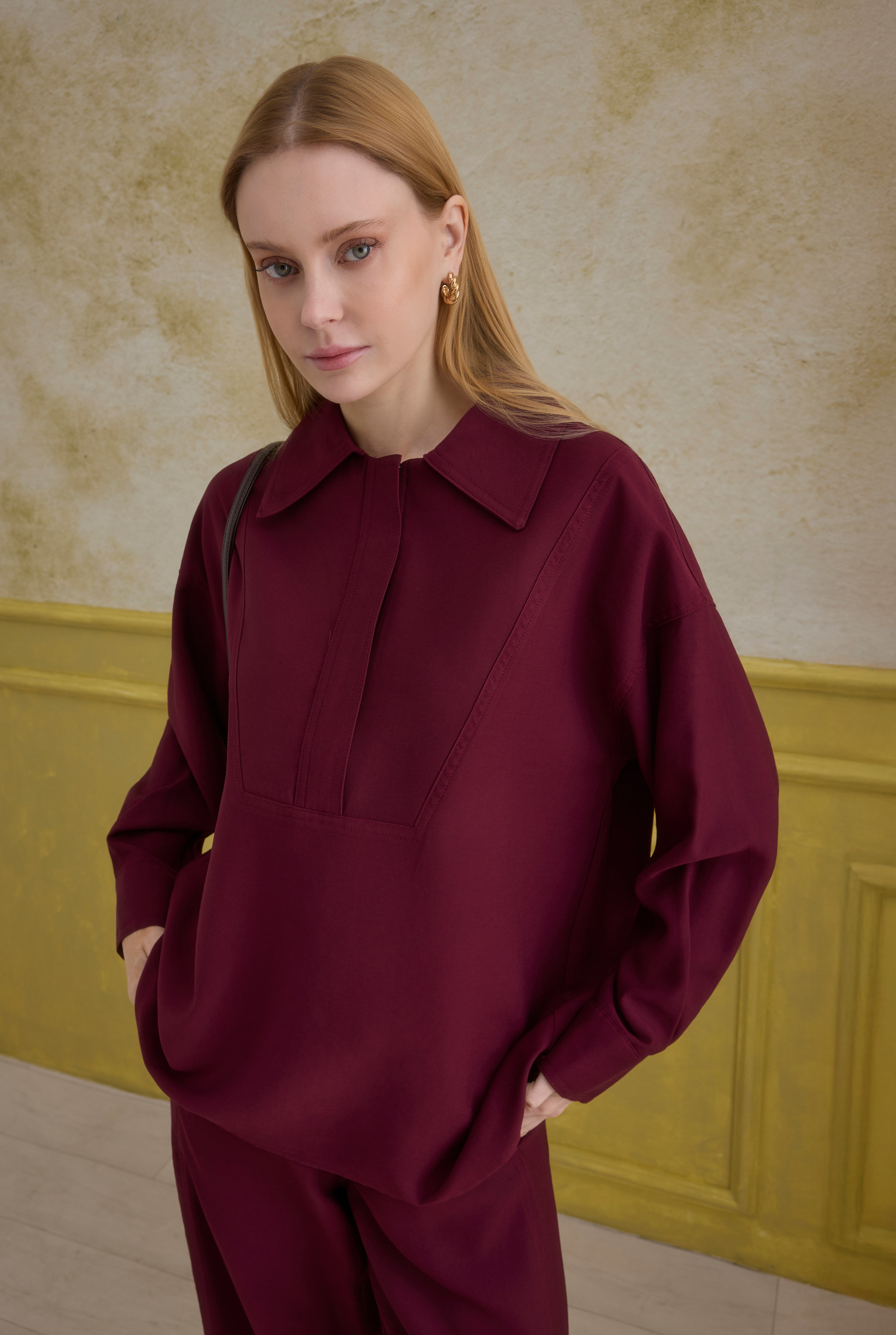Zipper Detailed Shirt Bordeaux - 3