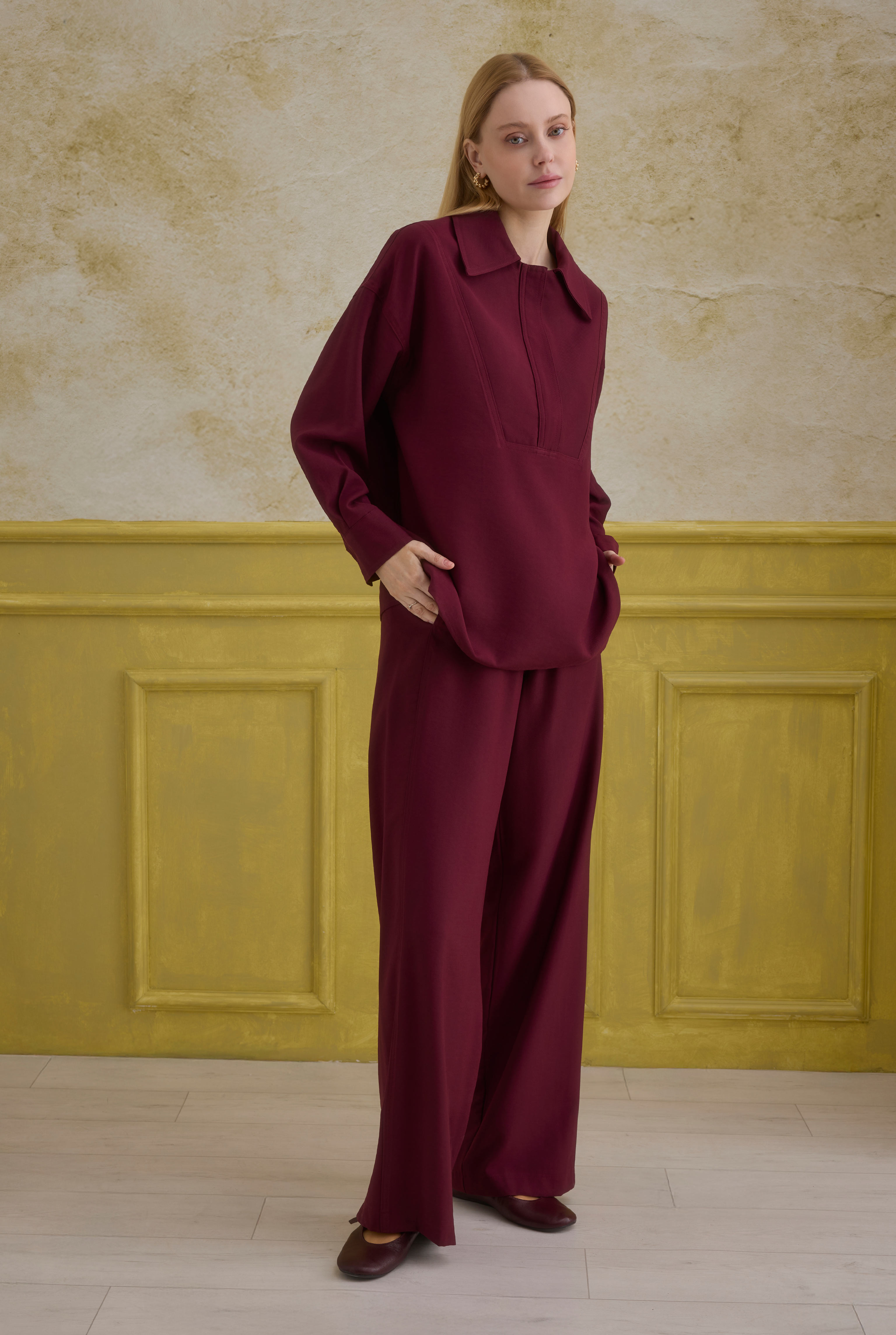 Zipper Detailed Shirt Bordeaux - 4