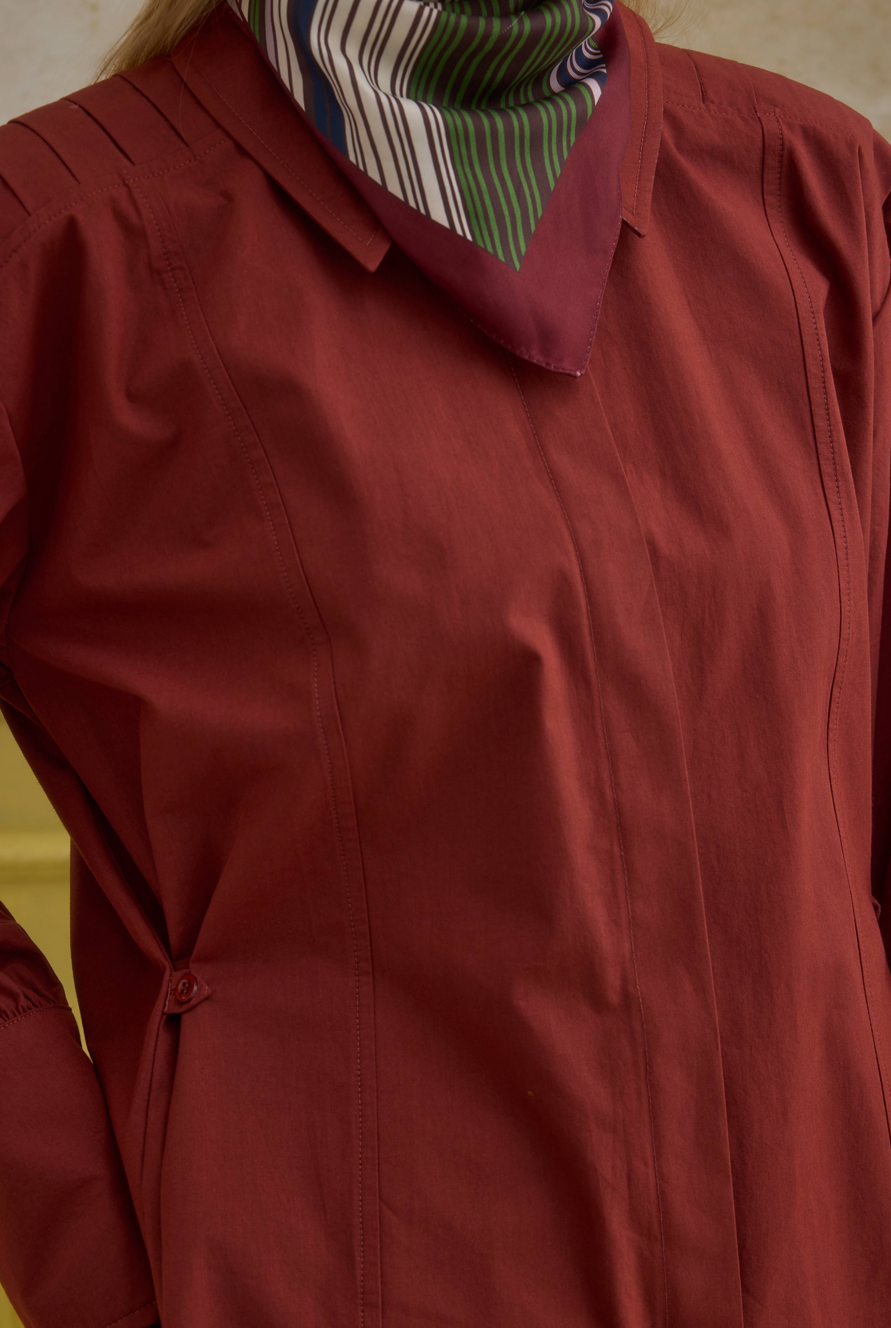 Back Pleat Detailed Cotton Shirt Bordeaux - 4