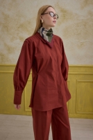 Back Pleat Detailed Cotton Shirt Bordeaux 