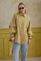 Sleeve Detailed Cotton Shirt Honey 