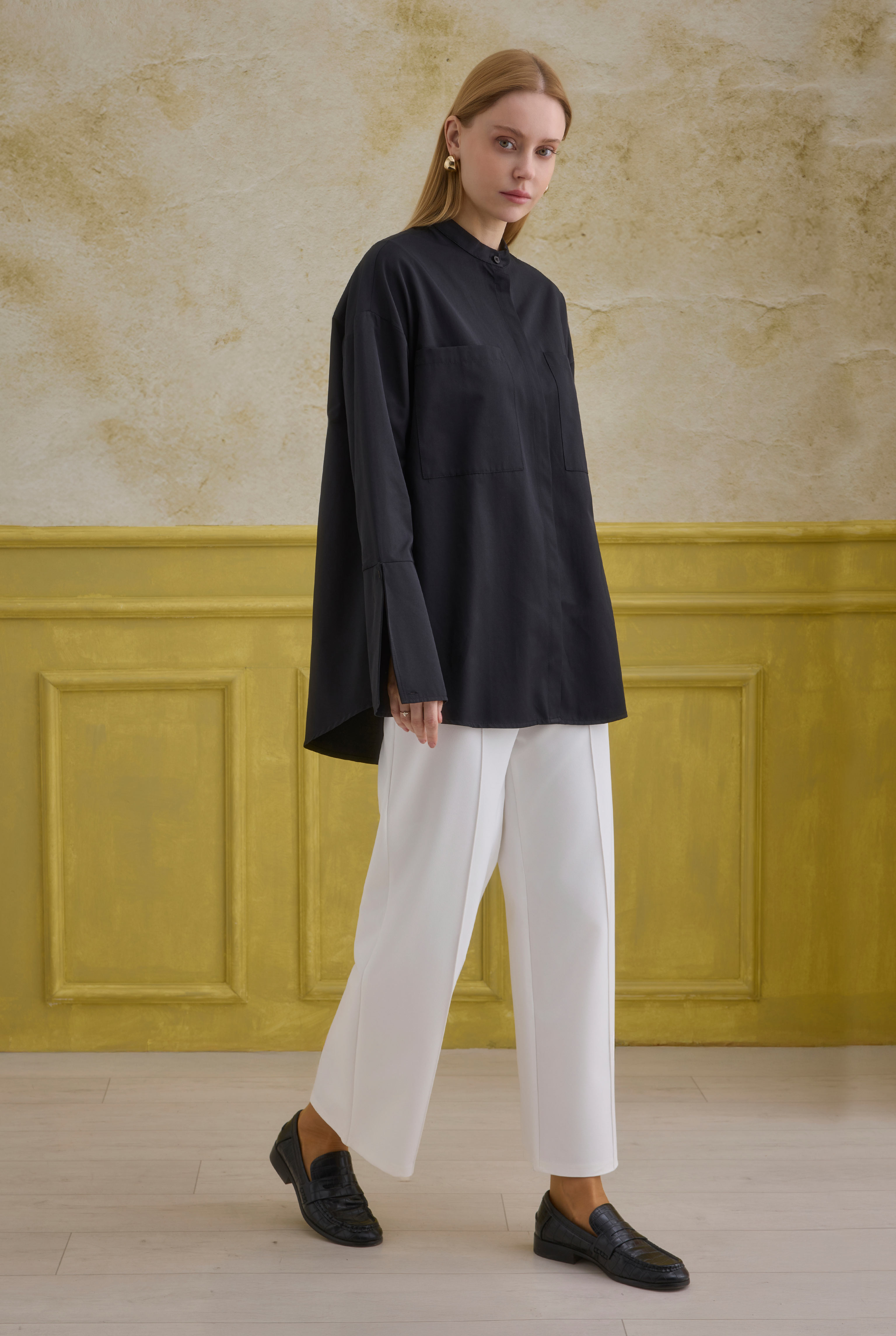 Cuff Detailed Shirt Black - HE-QA