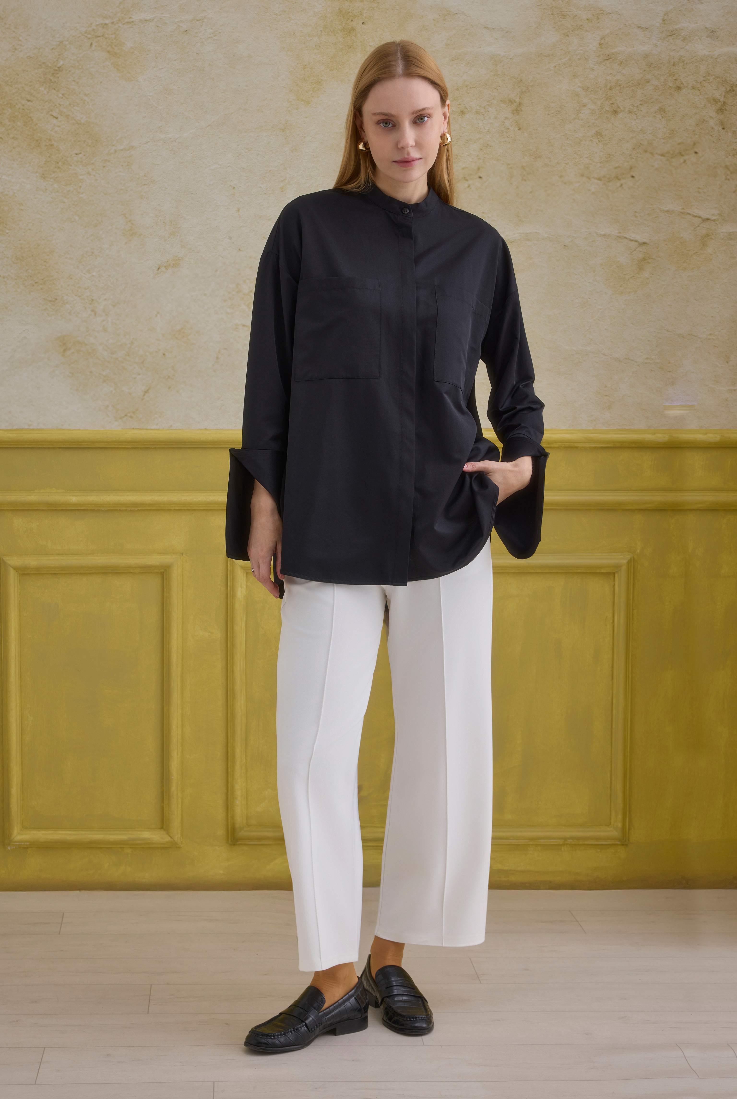 Cuff Detailed Shirt Black - 2