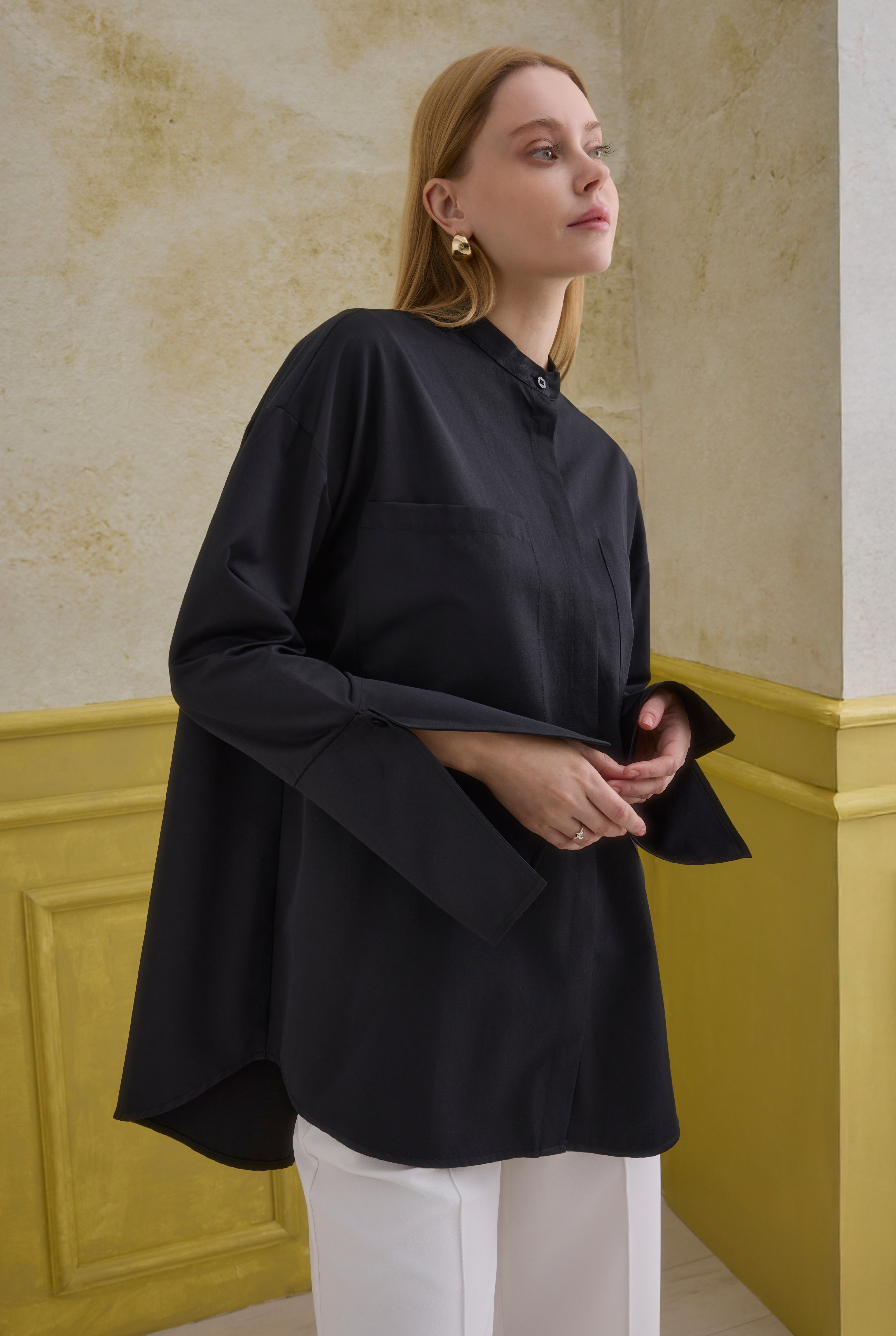 Cuff Detailed Shirt Black - 3