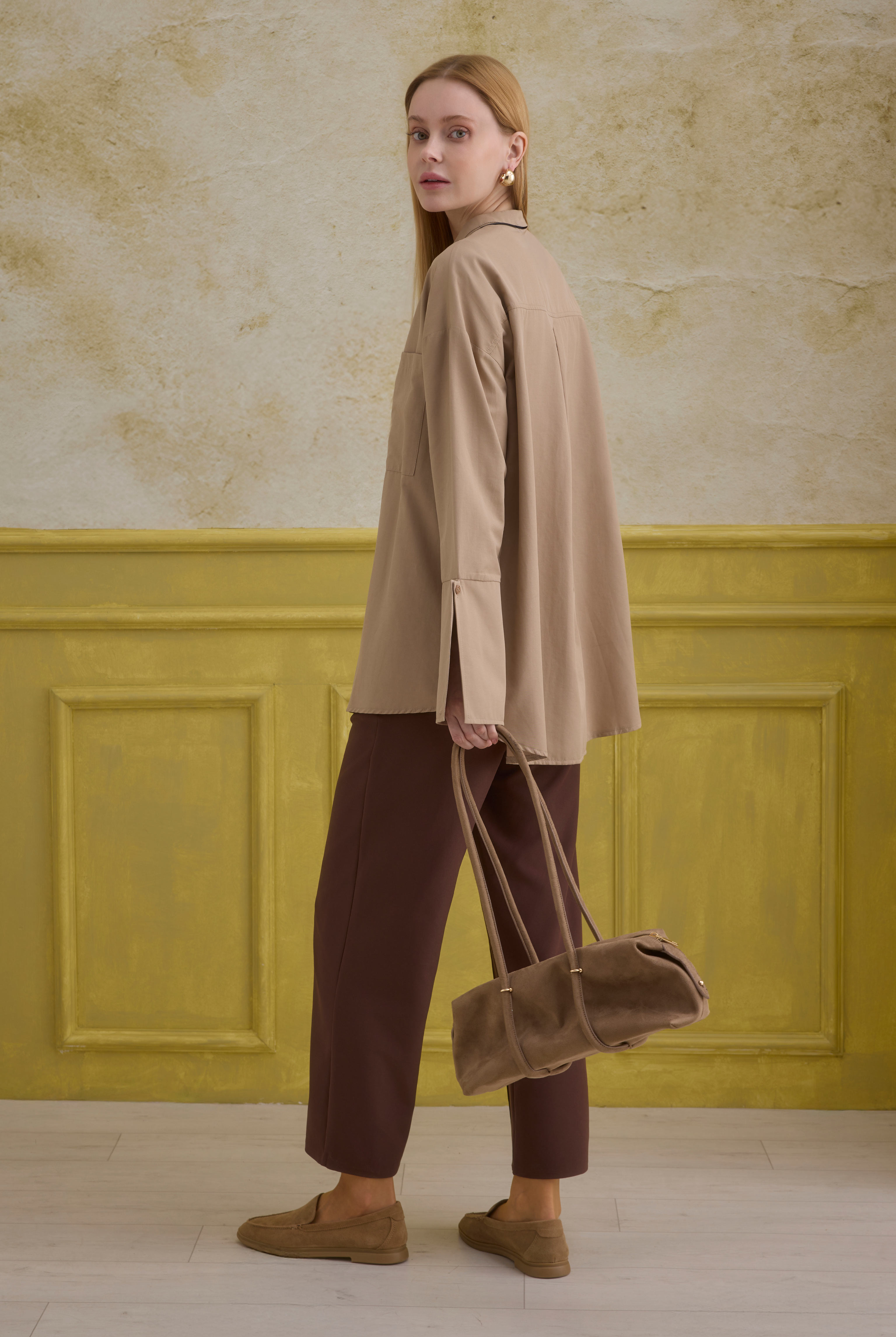 Cuff Detailed Shirt Latte - 6