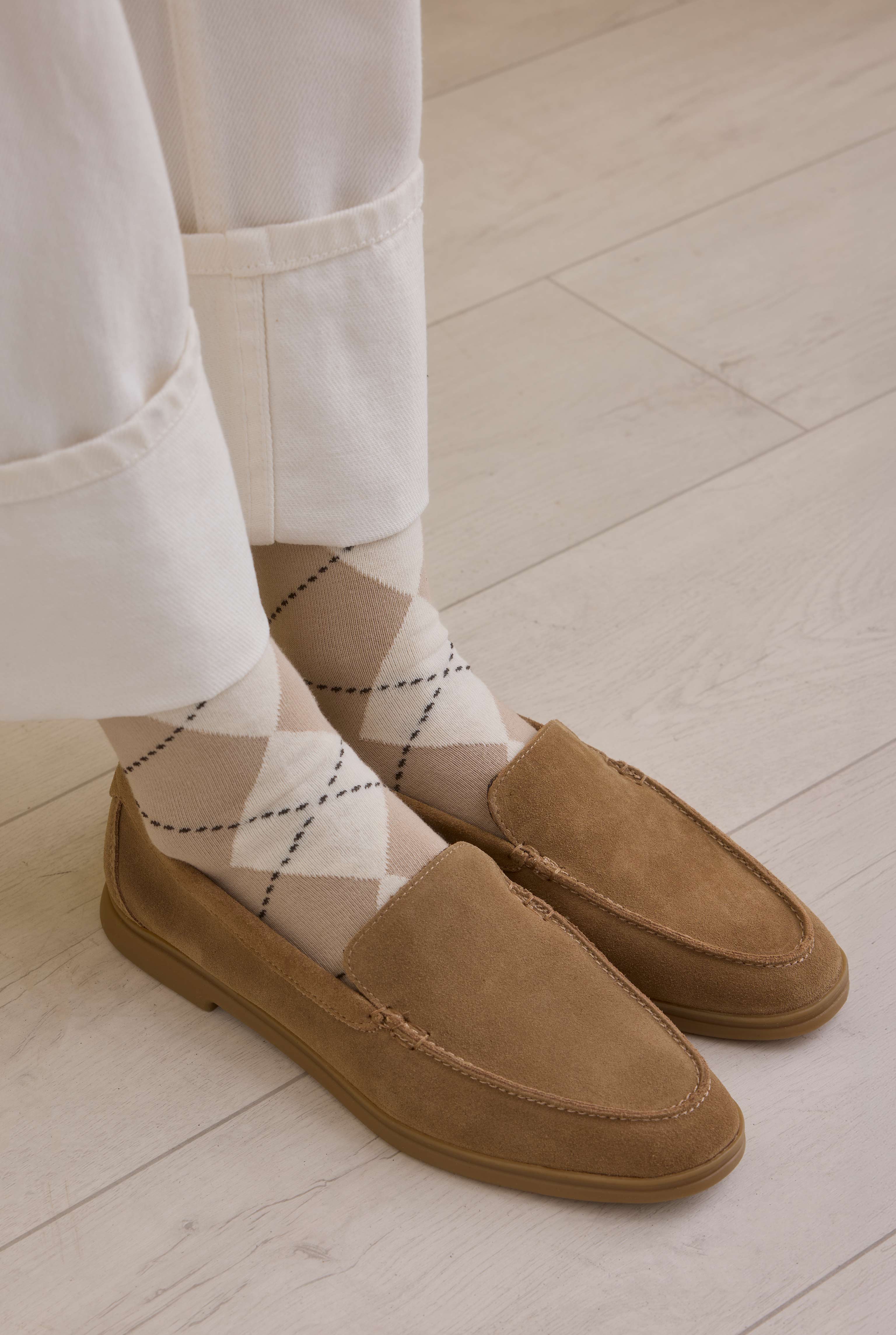 Argyle Patterned Ankle Socks Beige-Ecru - HE-QA