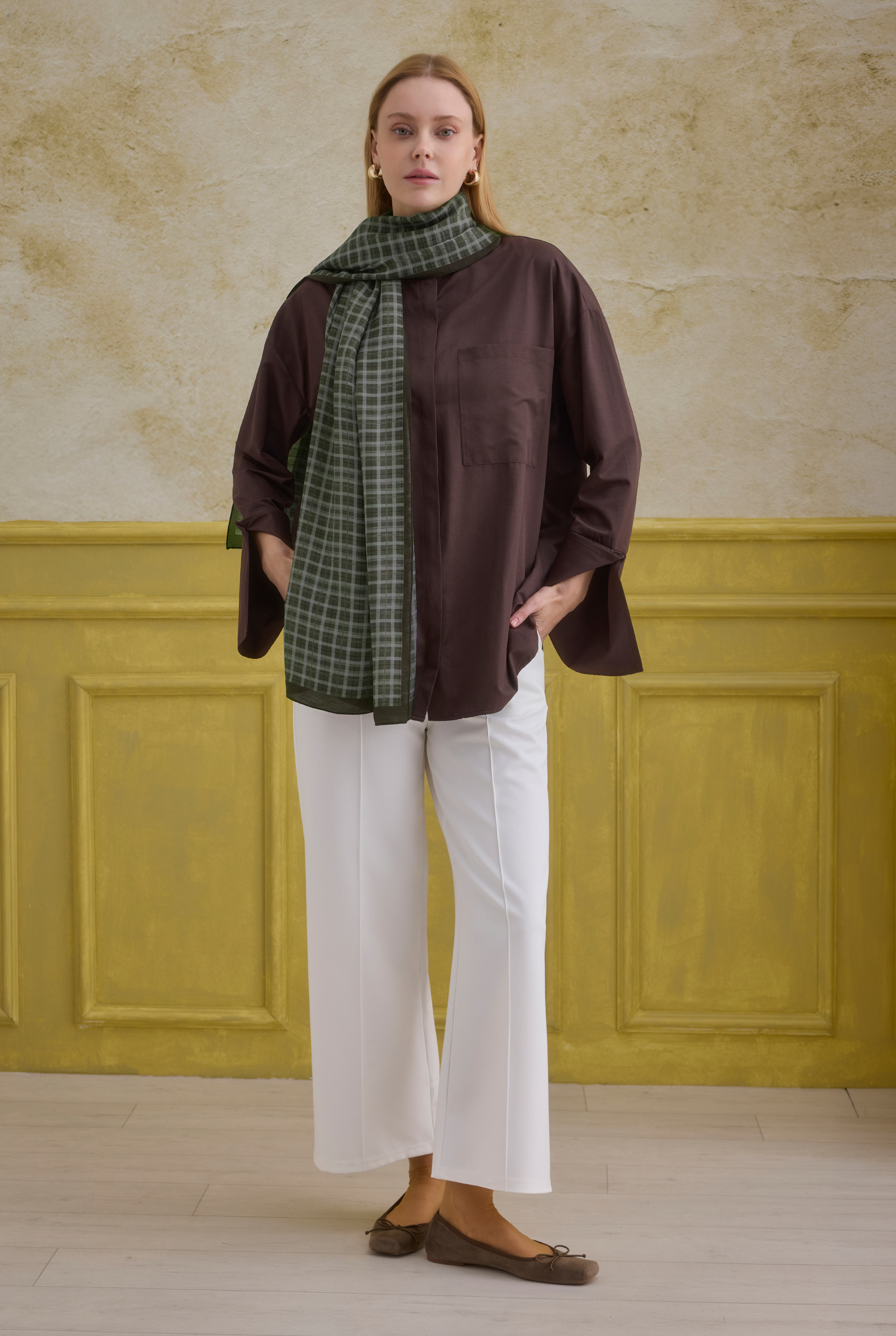 Lune Plaid Shawl Sage Green - 9