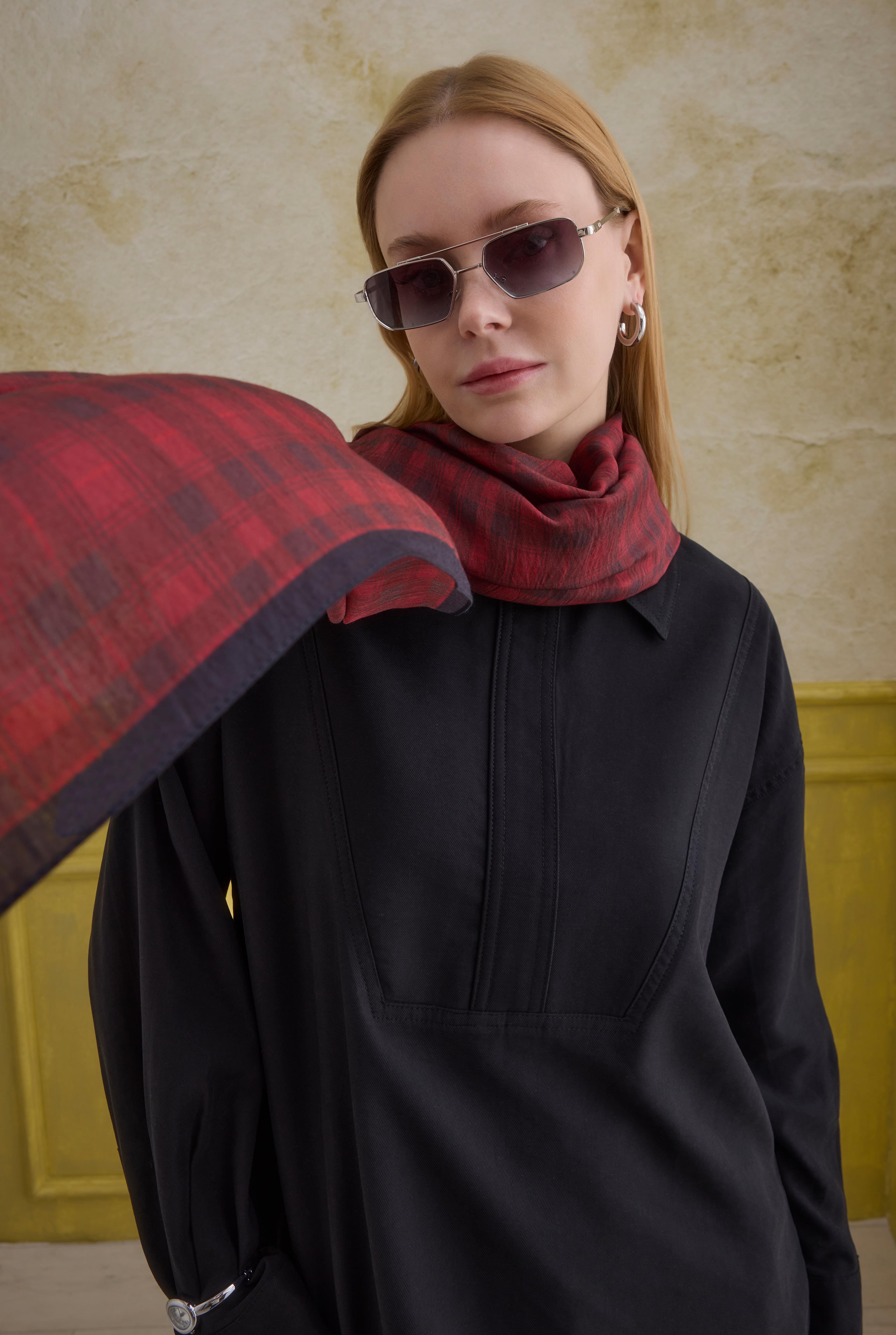 Pera Plaid Shawl Bordeaux - 9
